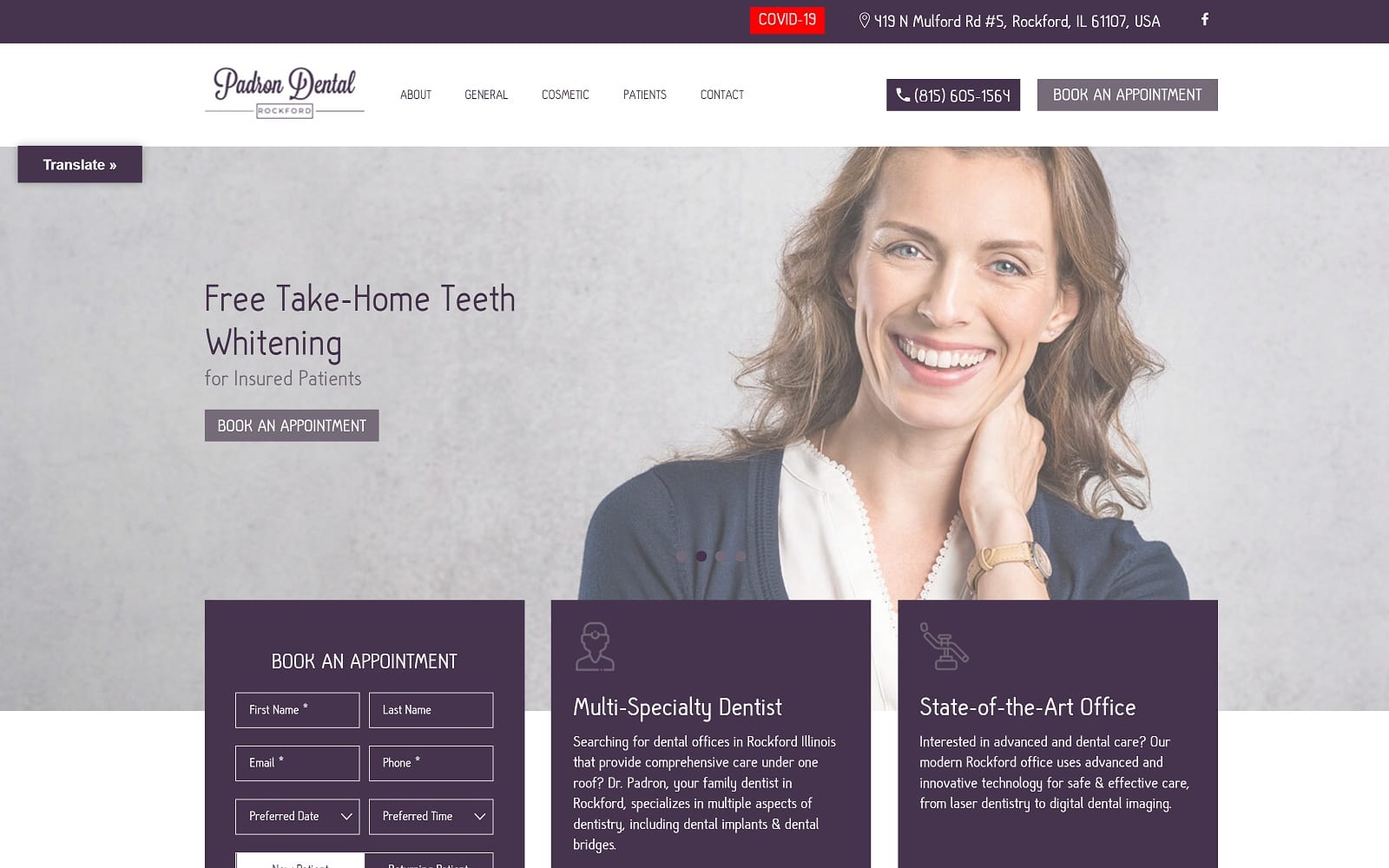 The screenshot of padron dental padrondental. Com website