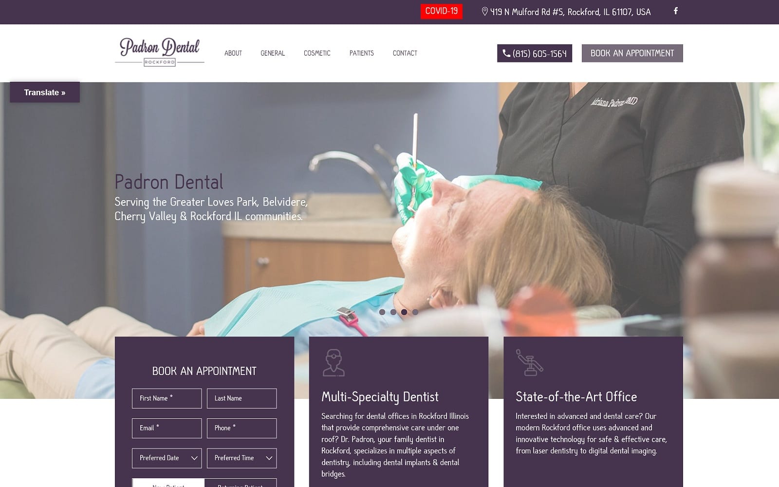 The screenshot of padron dental padrondental. Com website