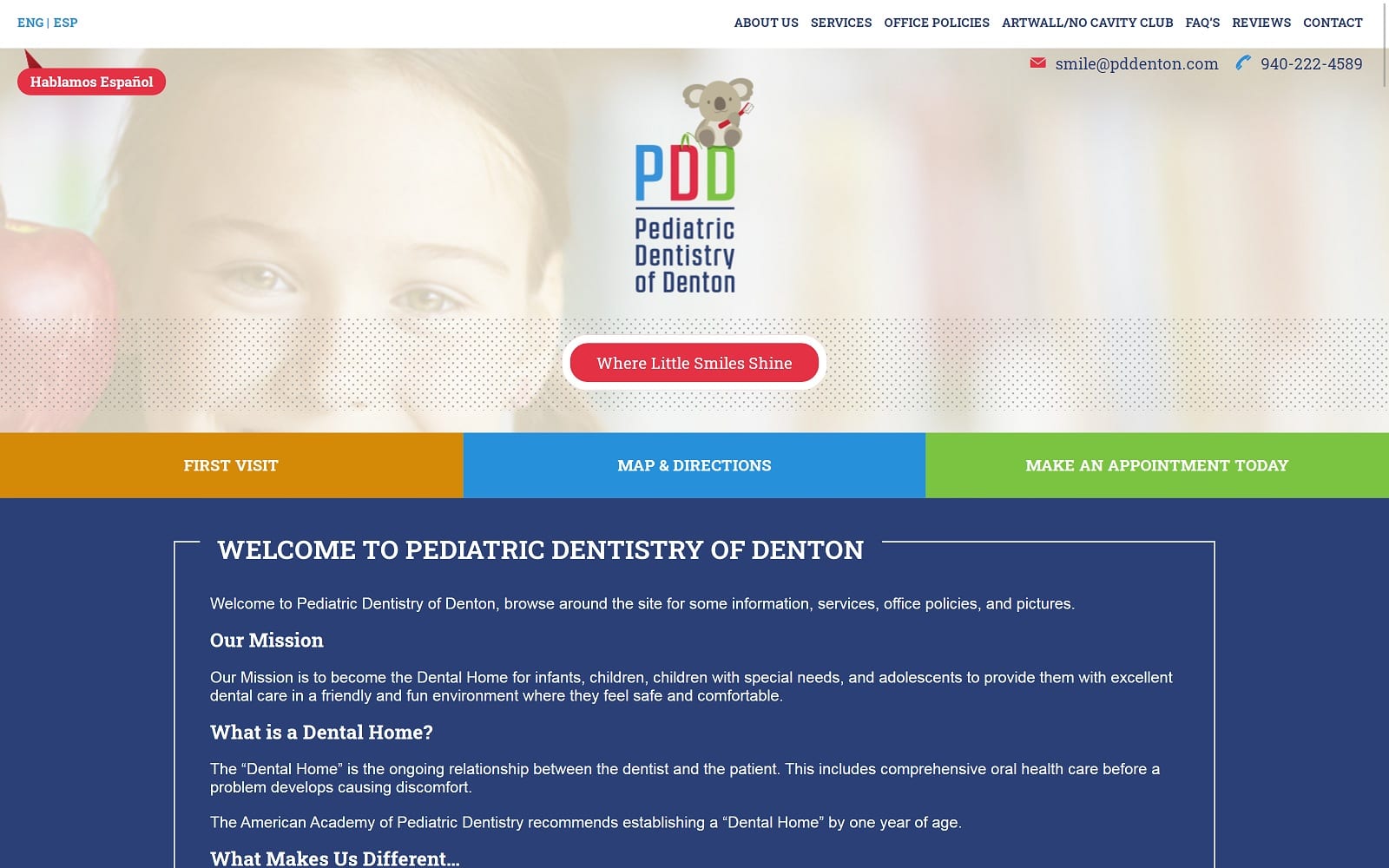 The screenshot of pediatric dentistry of denton pddenton. Com website