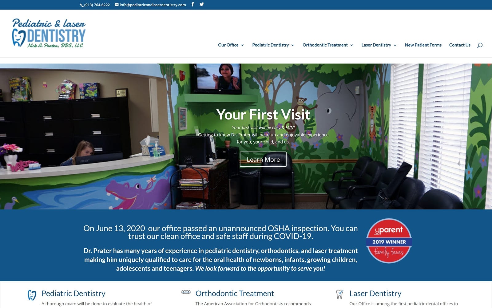 The screenshot of pediatric & laser dentistry, nick a prater dds llc pediatricandlaserdentistry. Com website