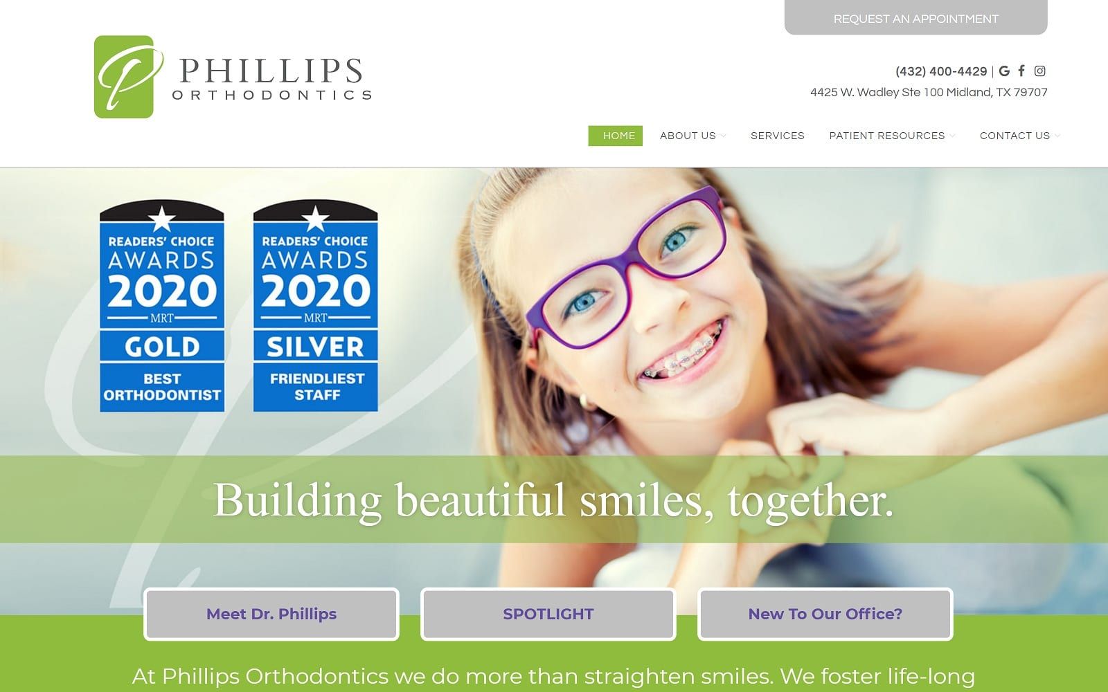The screenshot of phillips orthodontics phillipsorthotx. Com website