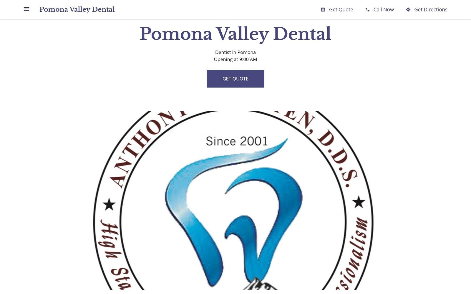 The screenshot of pomona valley dental pomona-valley-dental. Business. Site website