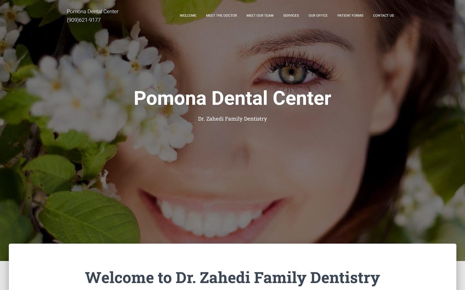 The screenshot of pomona dental center / dr malakeh zahedi family dentistry pomonadentalcenter. Com website