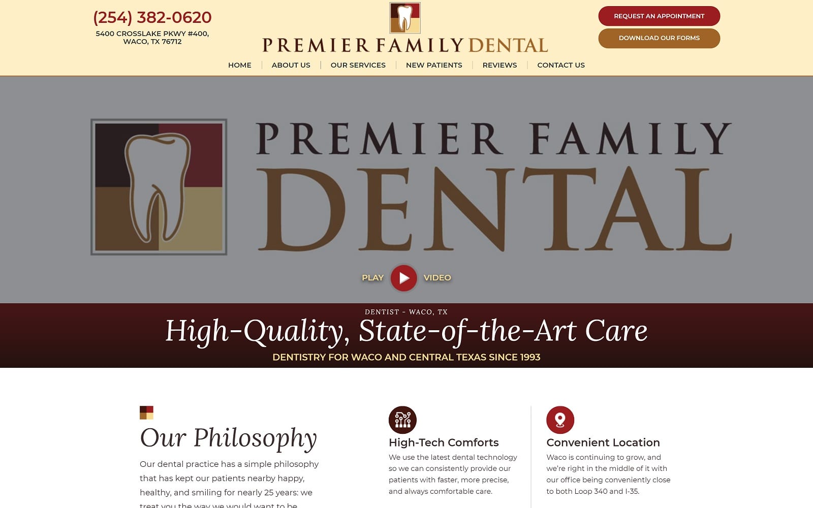 The screenshot of premier family dental premierdentalwaco. Com dr. Rick cofer website