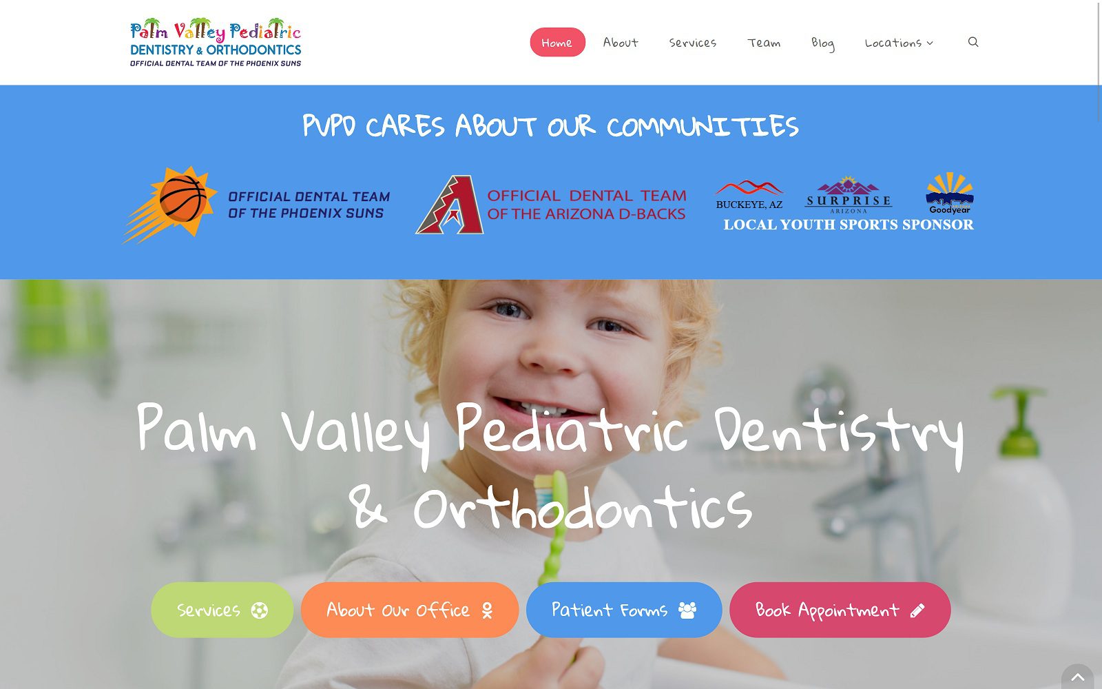 The screenshot of palm valley pediatric dentistry & orthodontics pvpd. Com website