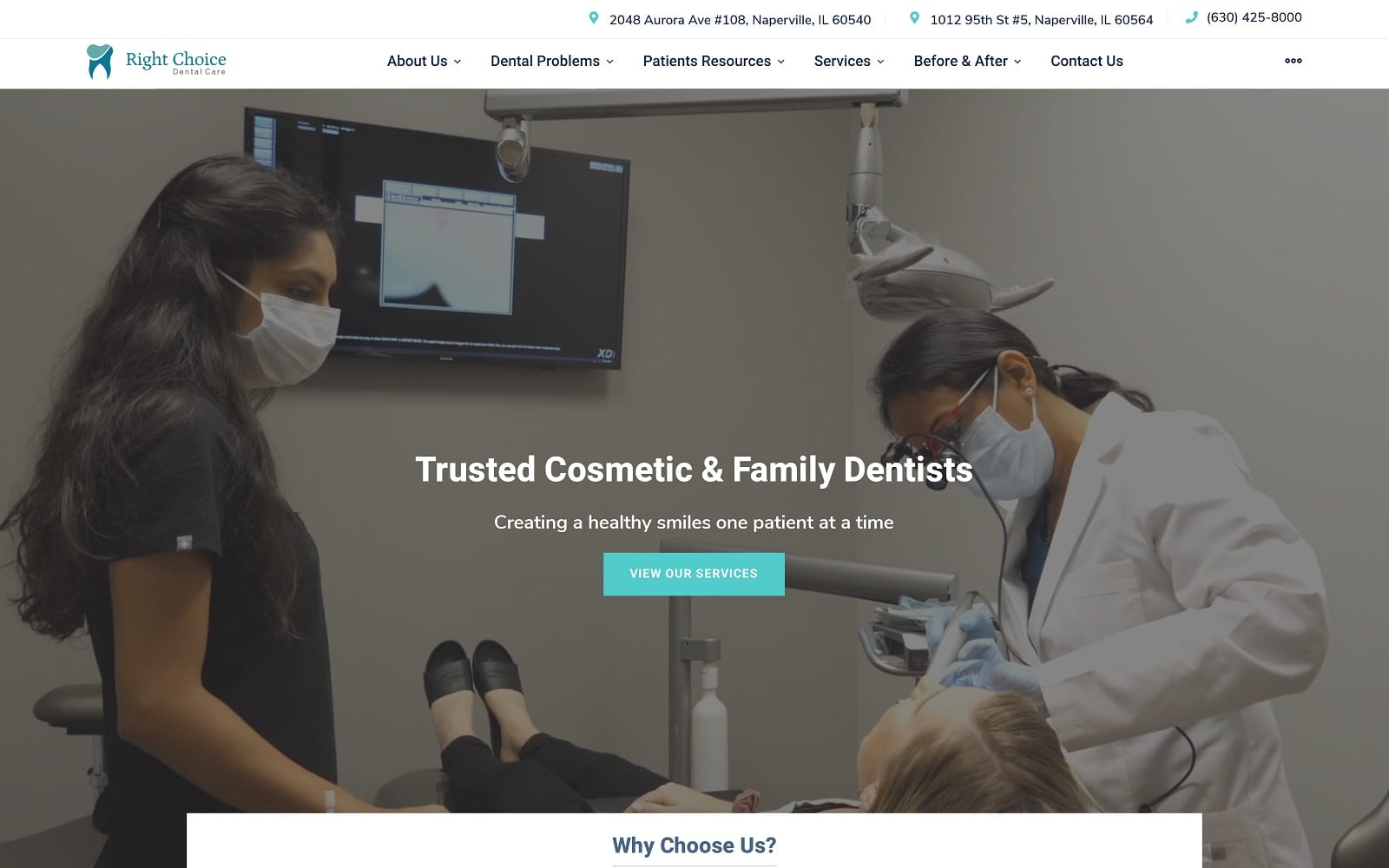 The screenshot of right choice dental care rightchoicedentalcare. Com website