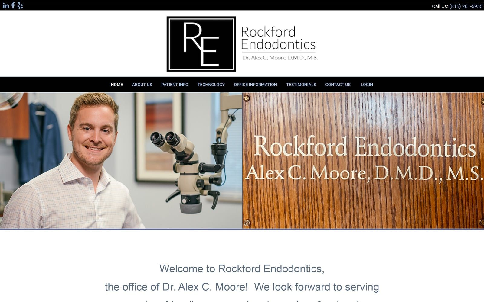 The screenshot of rockford endodontics- dr. Alex c moore d. M. D. M. S. Rockfordendodontics. Com website