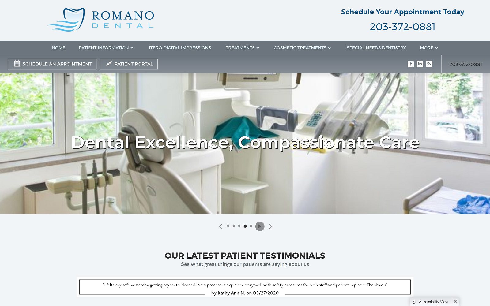 The screenshot of romano dental: frank j. Romano, dmd romanodental. Com website