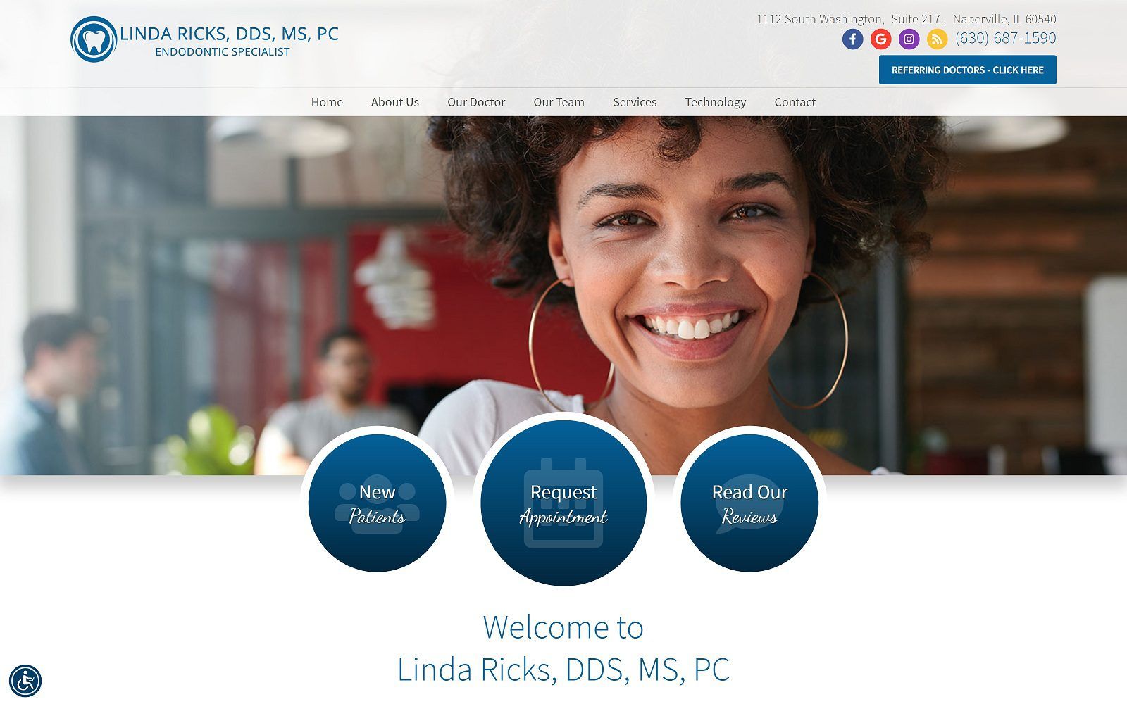 The screenshot of linda ricks, dds, ms, pc rootcanal-naperville. Com website
