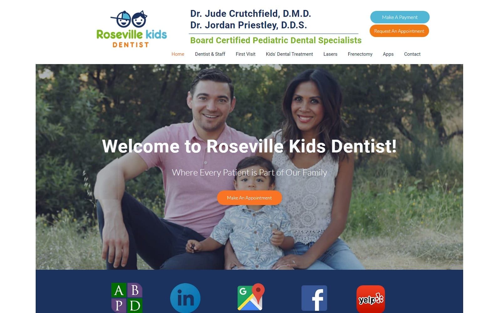The screenshot of roseville kids dentist rosevillekidsdentist. Com website