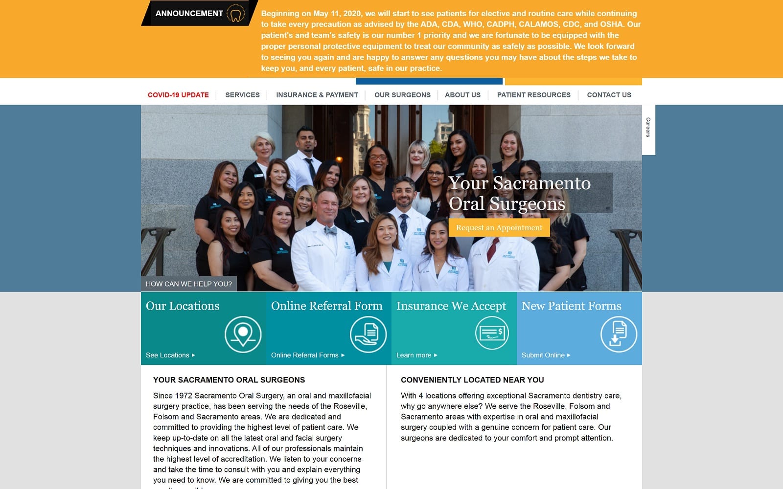 The screenshot of sacramento oral surgery - roseville sacramentooralsurgery. Com website