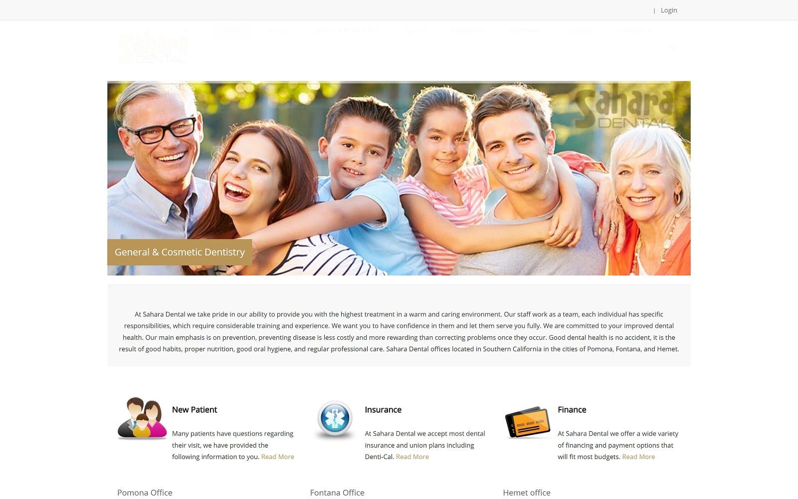 The screenshot of sahara dental sahara-dental. Com website