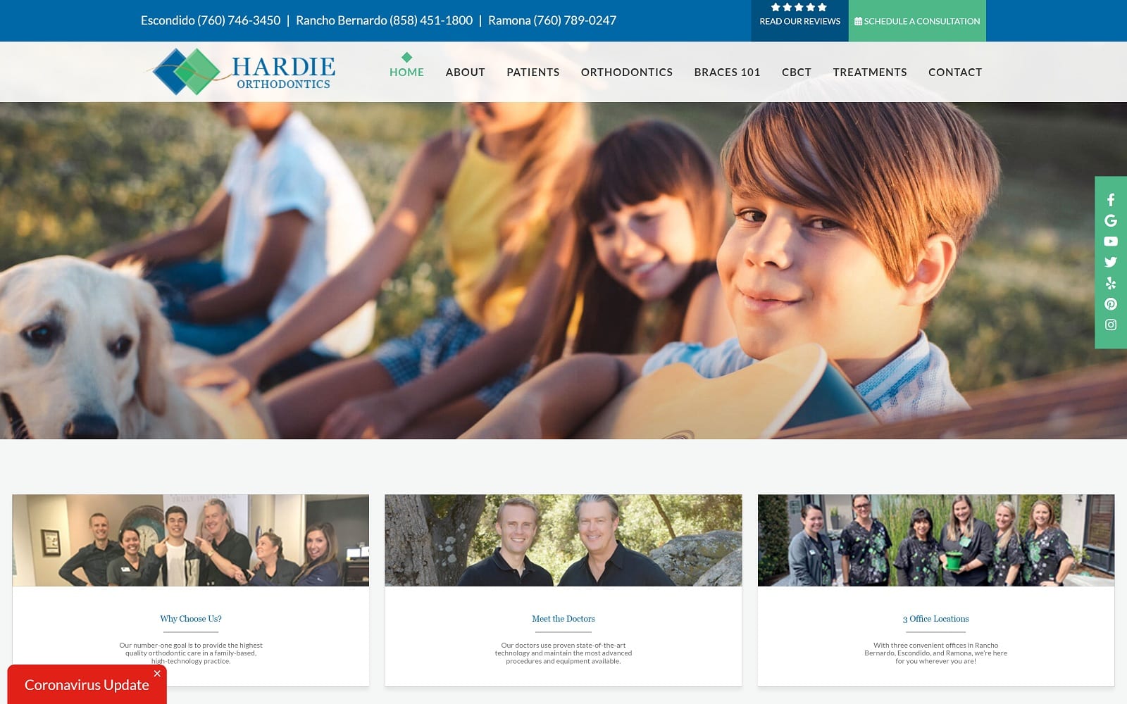 The screenshot of hardie orthodontics escondido sandiegoortho. Com dr. Rich hardie website