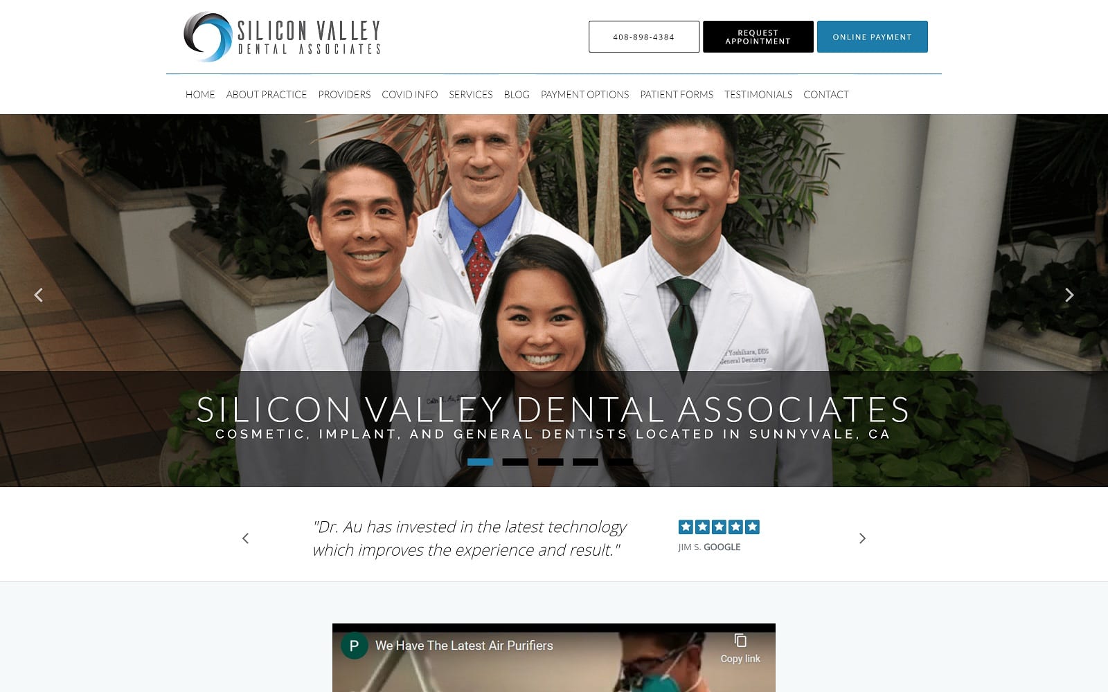 The screenshot of silicon valley dental associates siliconvalleydentalassociates. Com website