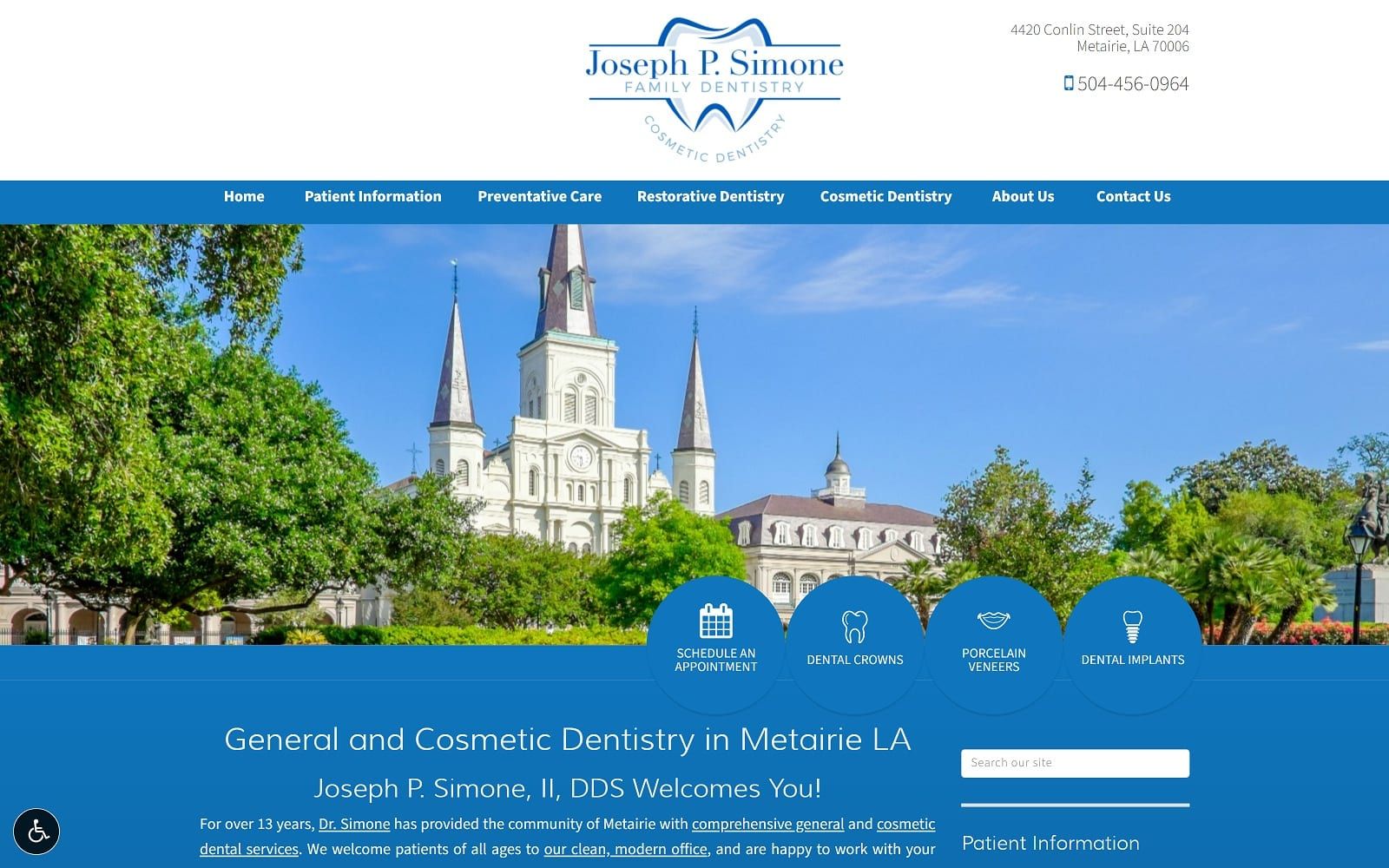 The screenshot of joseph p. Simone ii, dds simonedental. Com website