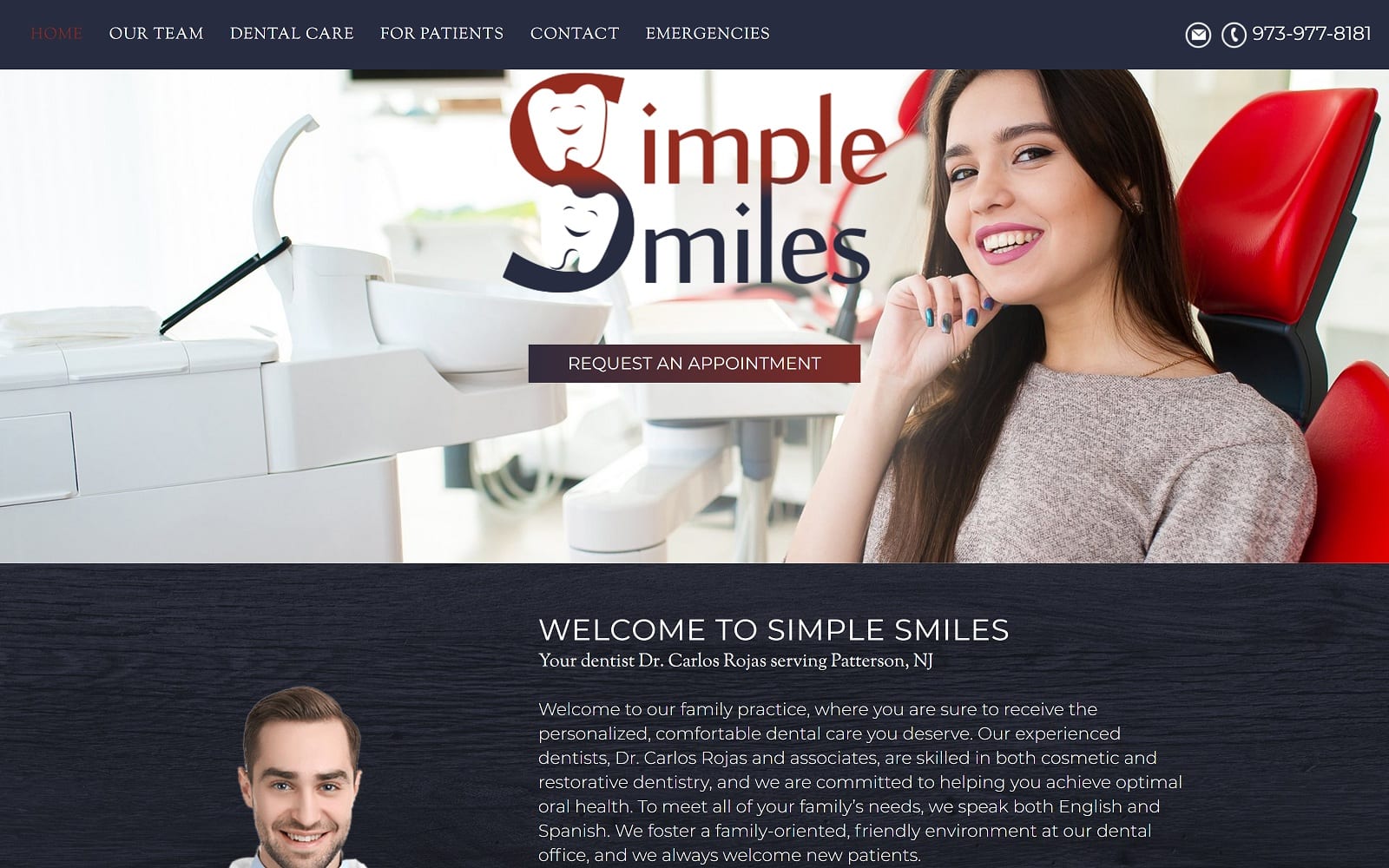 The screenshot of simple smiles dentistry simplesmilesdentistry. Com dr. Carlos rojas website