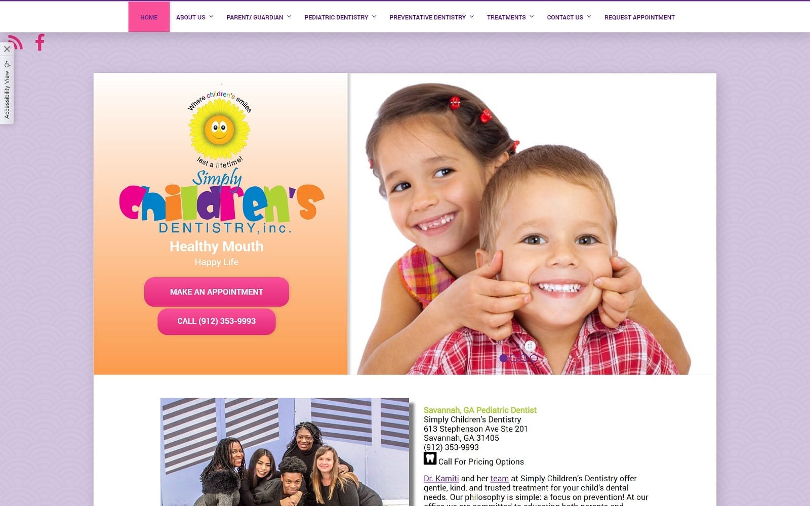 The screenshot of simply children's dentistry simplychildrens. Com dr. Kamiti website