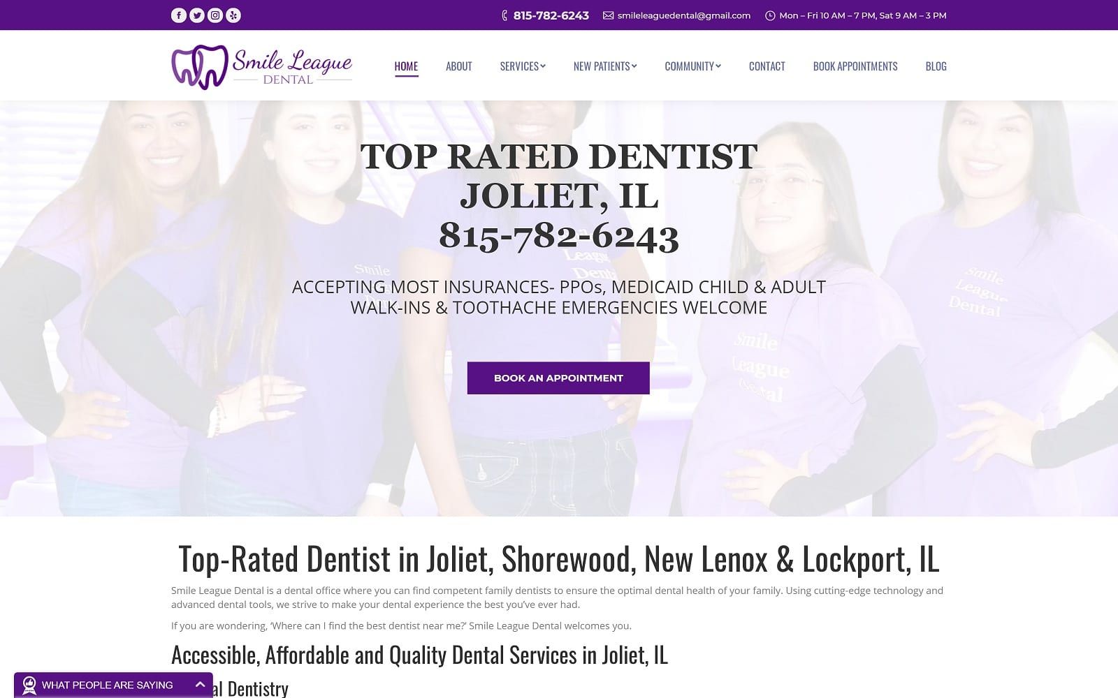 The screenshot of smile league dental website