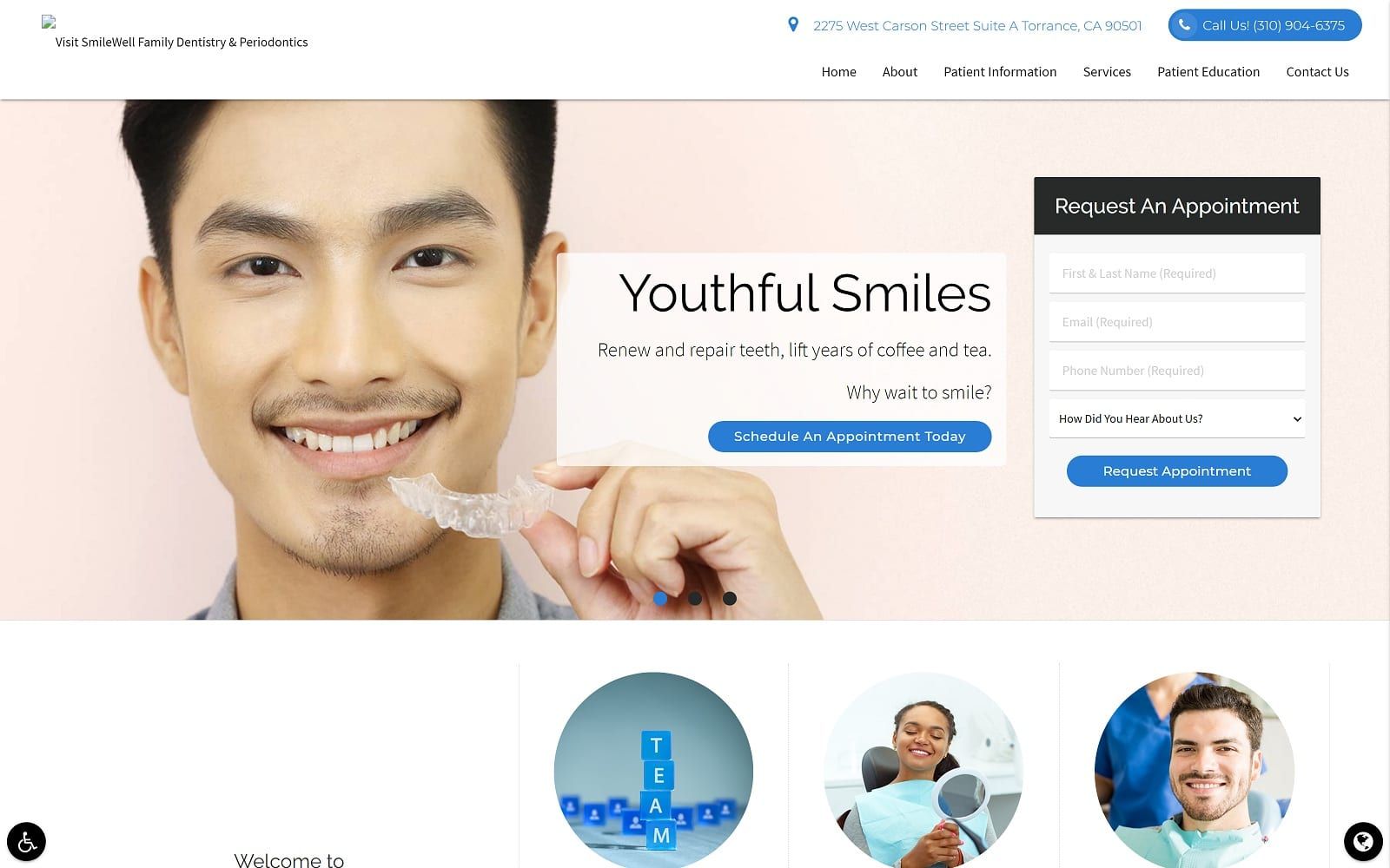 The screenshot of smilewell family dentistry & periodontics smilewellsouthbay. Com website