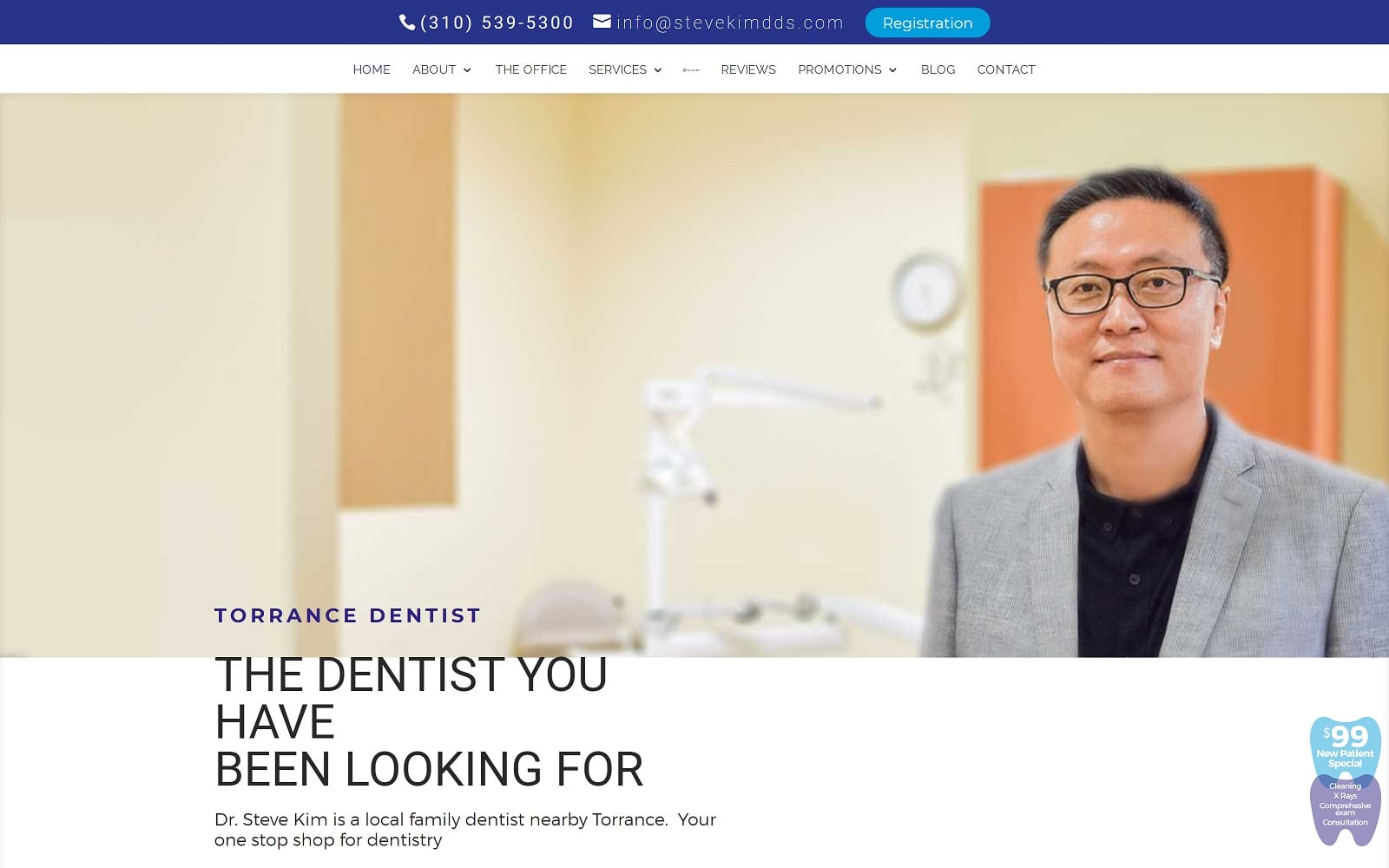 The screenshot of steve s. Kim, dds stevekimdds. Com website