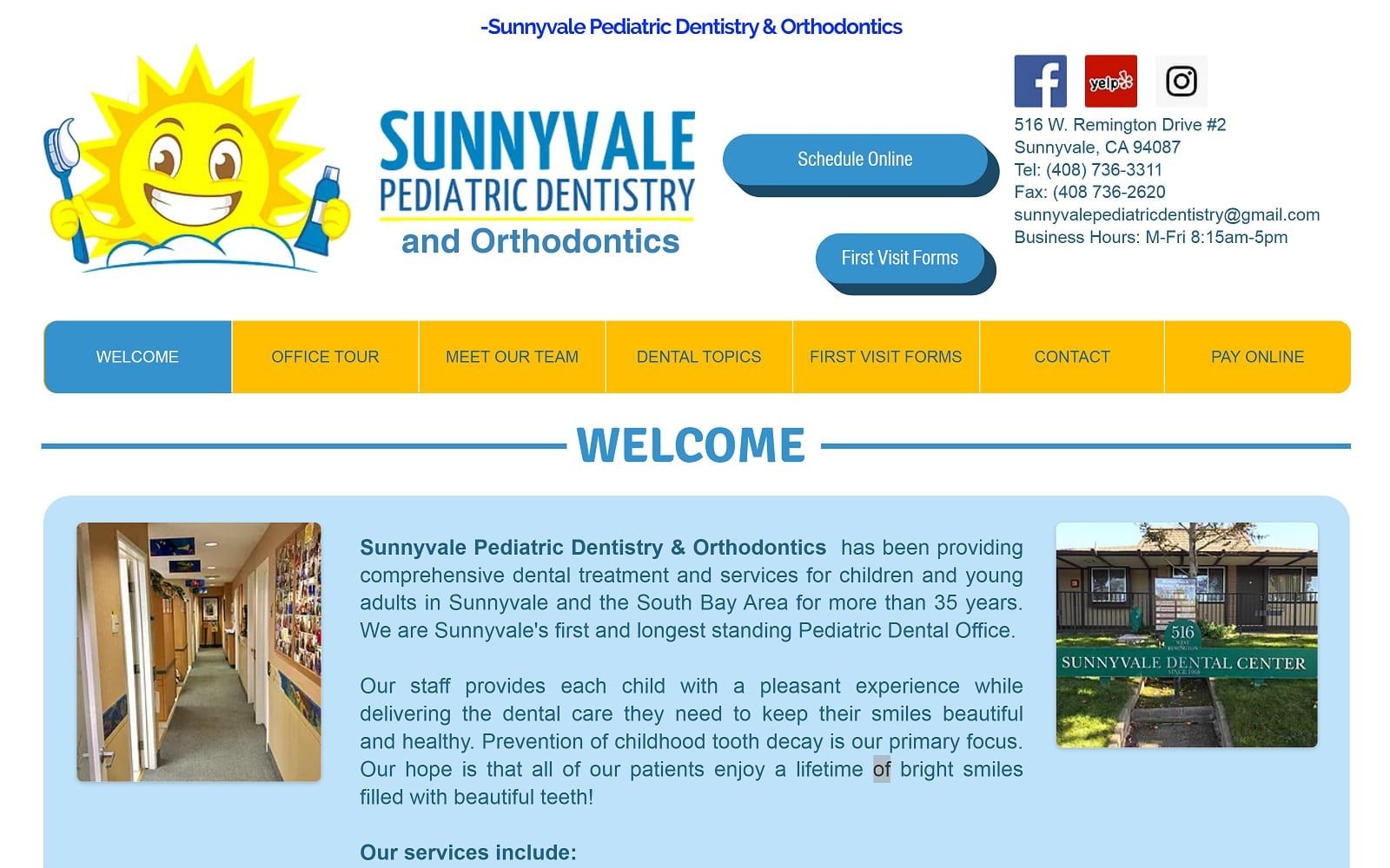 The screenshot of sunnyvale pediatric dentistry sunnyvalepediatricdentistry. Com website