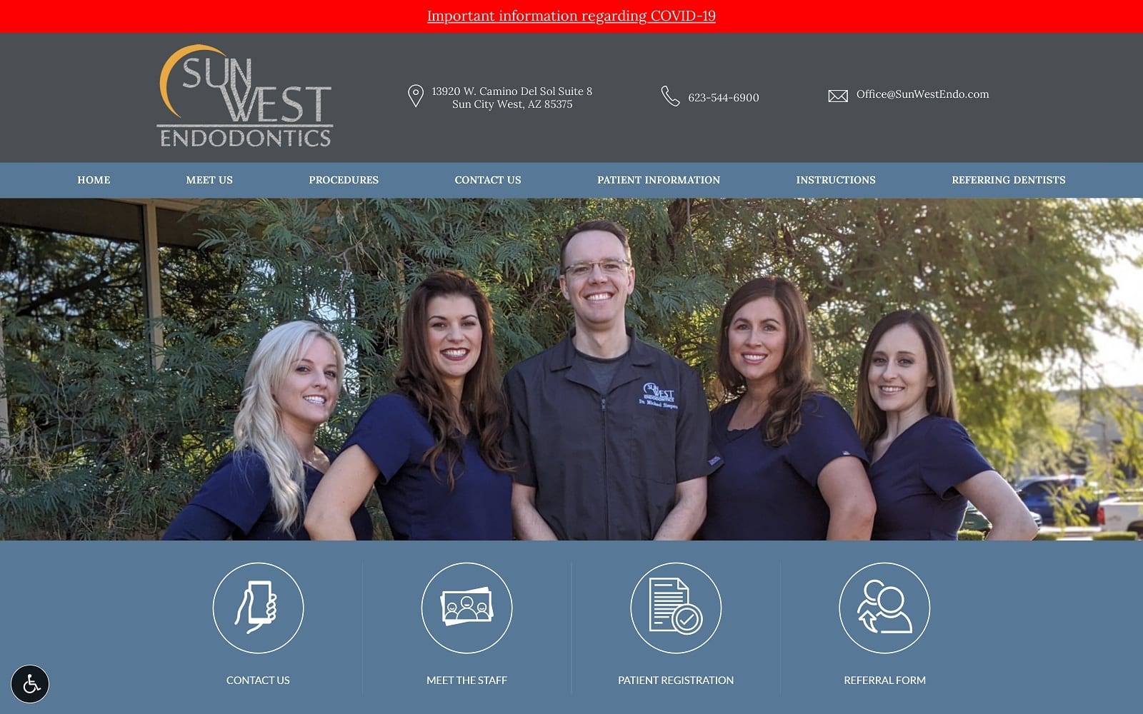 The screenshot of sun west endodontics: dr. Michael g simpson dds ms sunwestendo. Com website