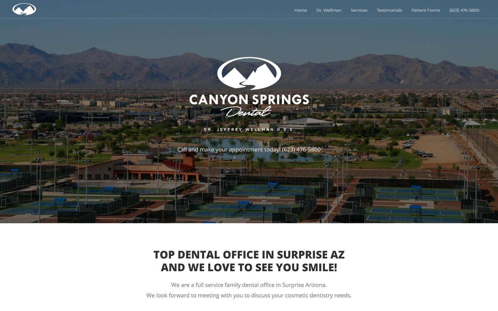 The screenshot of canyon springs dental surpriseazdentist. Com dr. Jeffrey wellman website