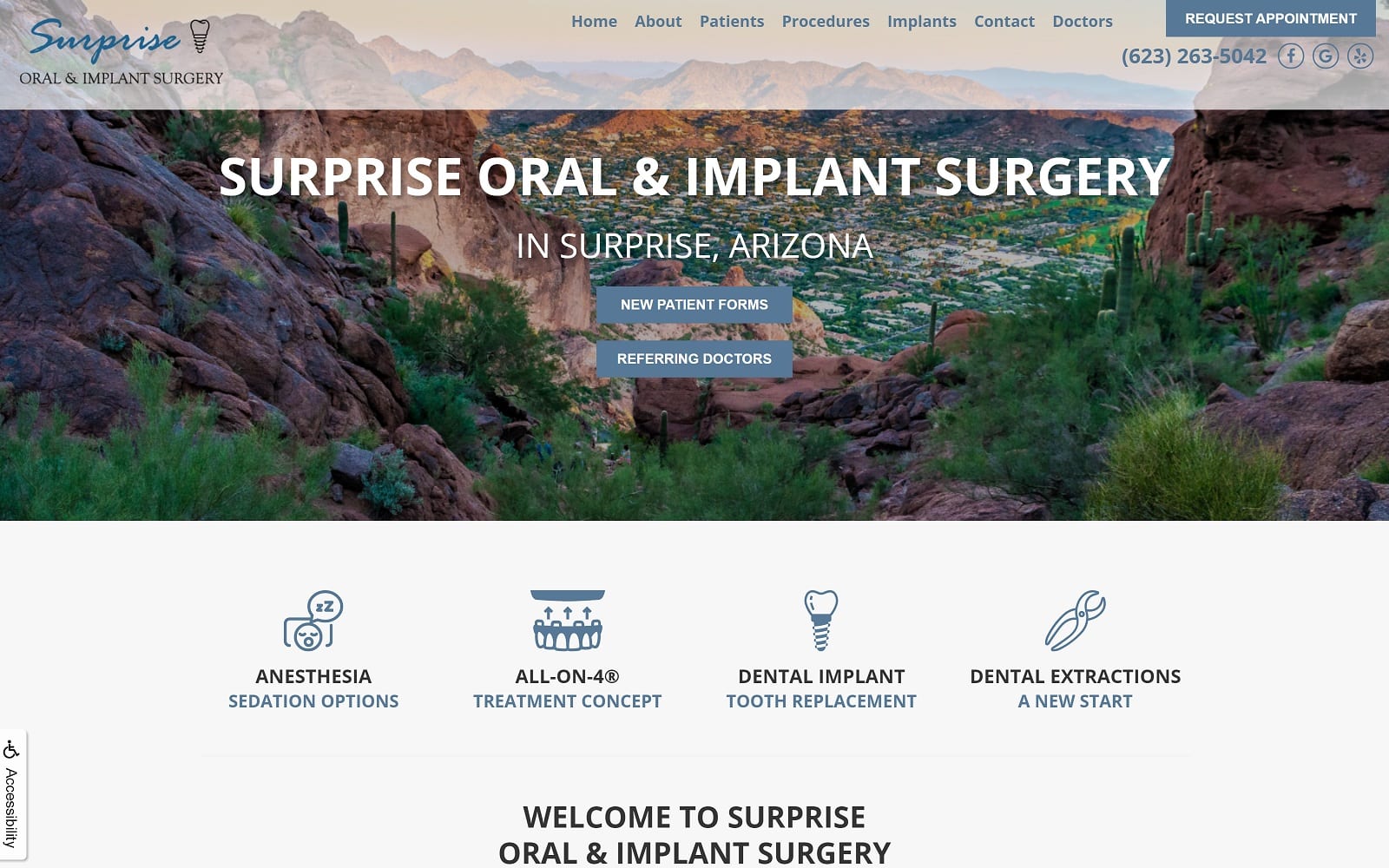 The screenshot of surprise oral and implant surgery surpriseazoralsurgery. Com website