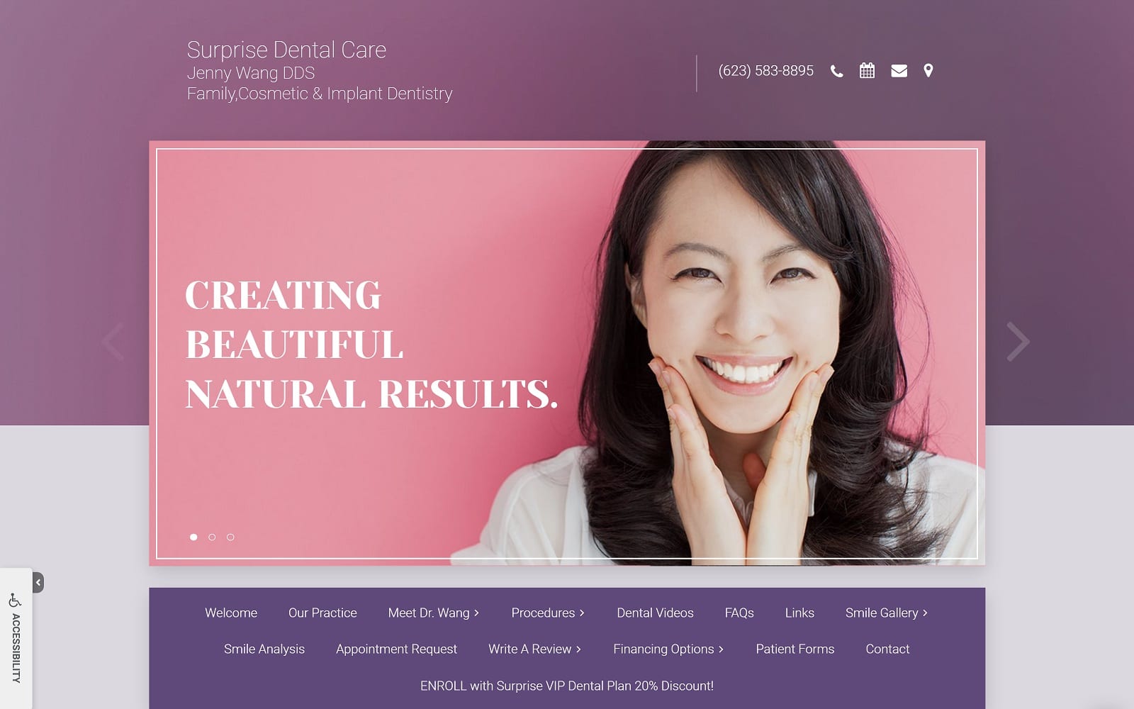 The screenshot of surprise dental care - dr. Jenny v. Wang, dds surprisedentalcare. Com website