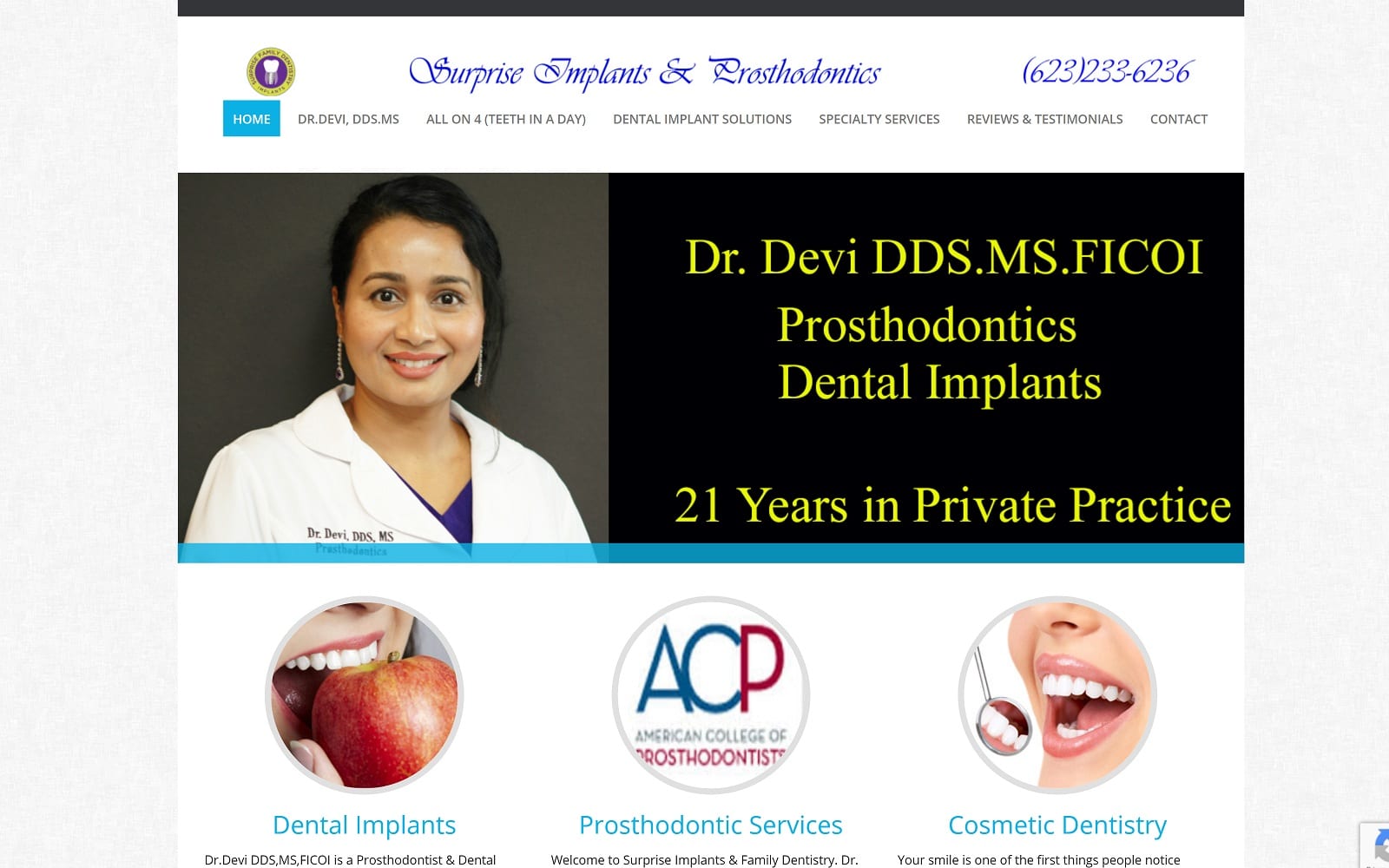 The screenshot of surprise implants & prosthodontics surpriseimplants. Com website