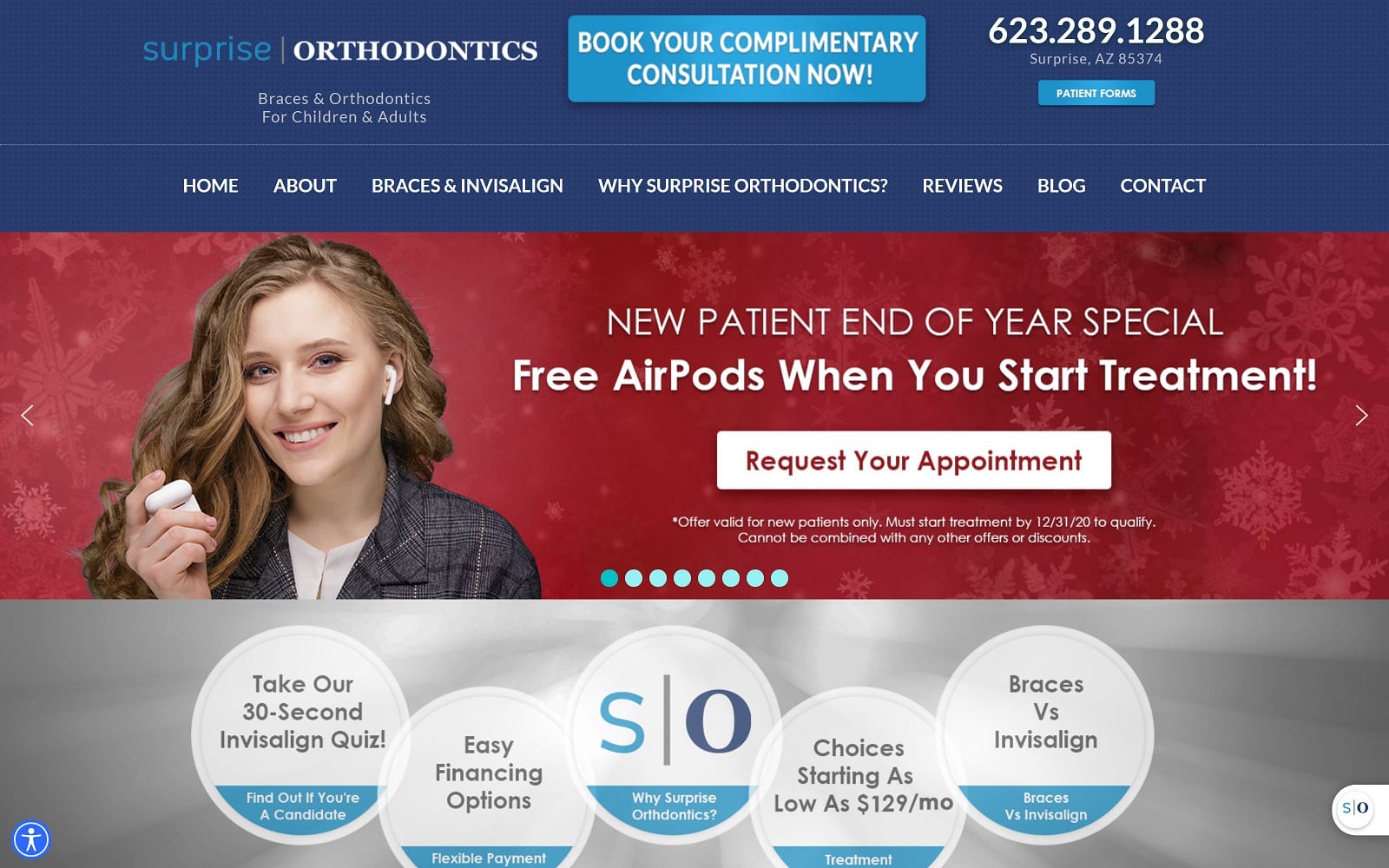 The screenshot of surprise orthodontics surprisesmiles. Com website