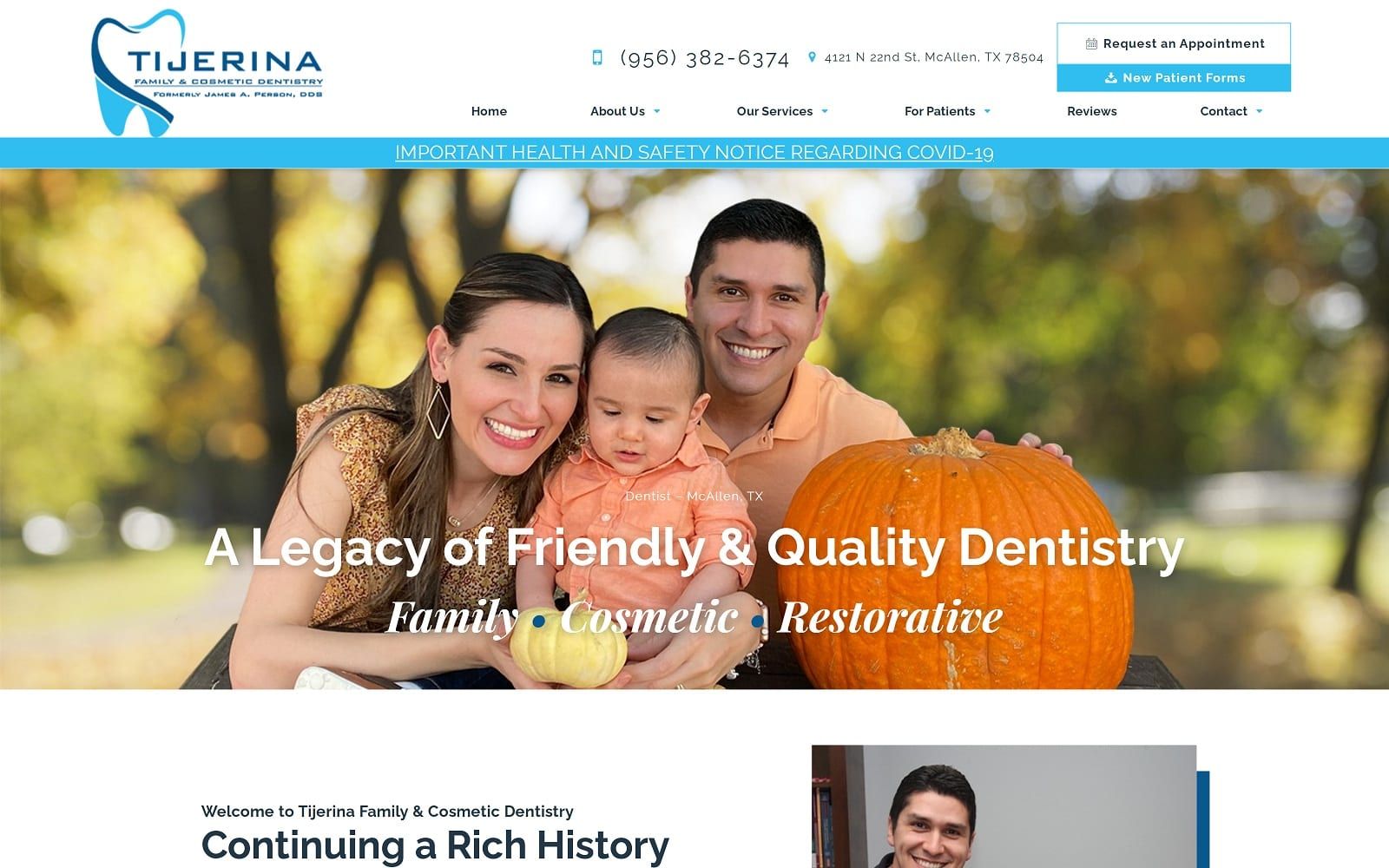 The screenshot of tijerina family & cosmetic dentistry tijerinadentistry. Com website