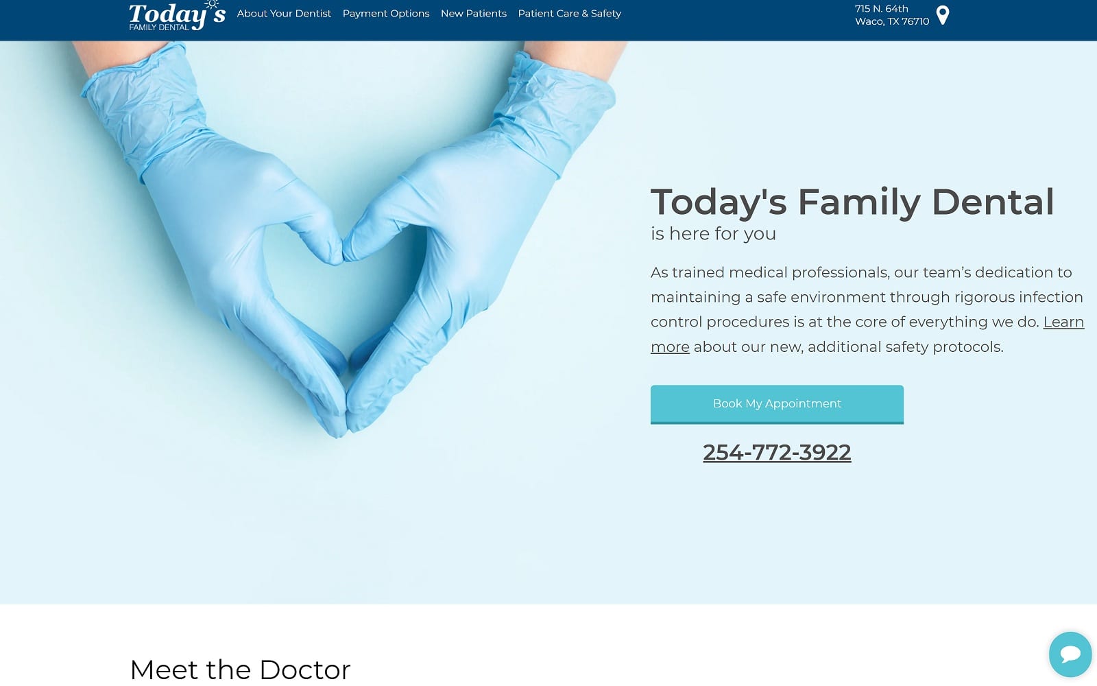 The screenshot of today's family dental todaysfamilydentalwaco. Com website