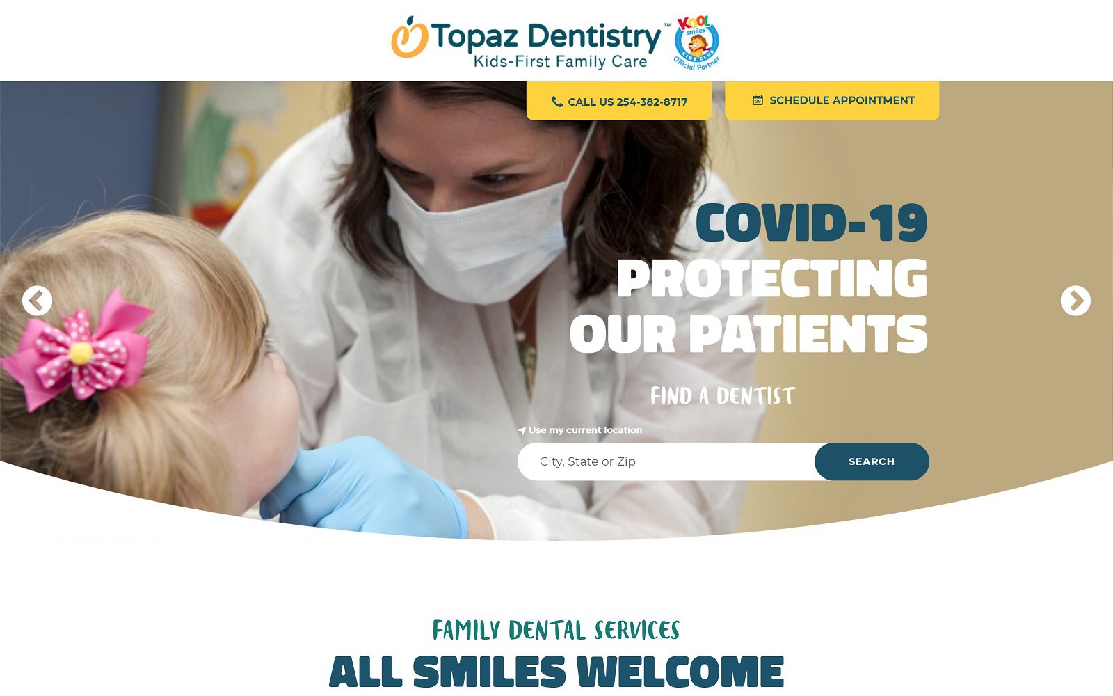 The screenshot of topaz dentistry topazdentistry. Com website