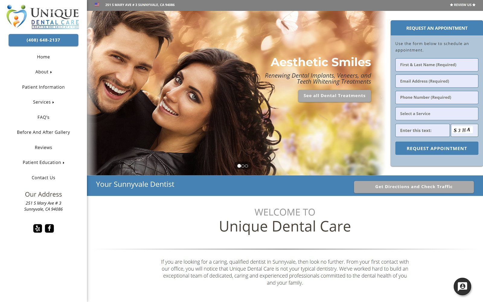 The screenshot of unique dental care unique-dentalcare. Com website