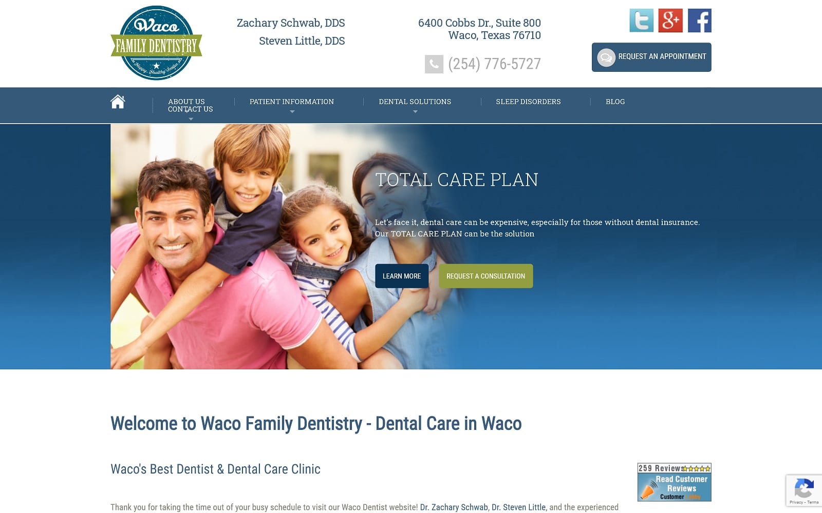 The screenshot of waco family dentistry wacofamilydentistry. Net website