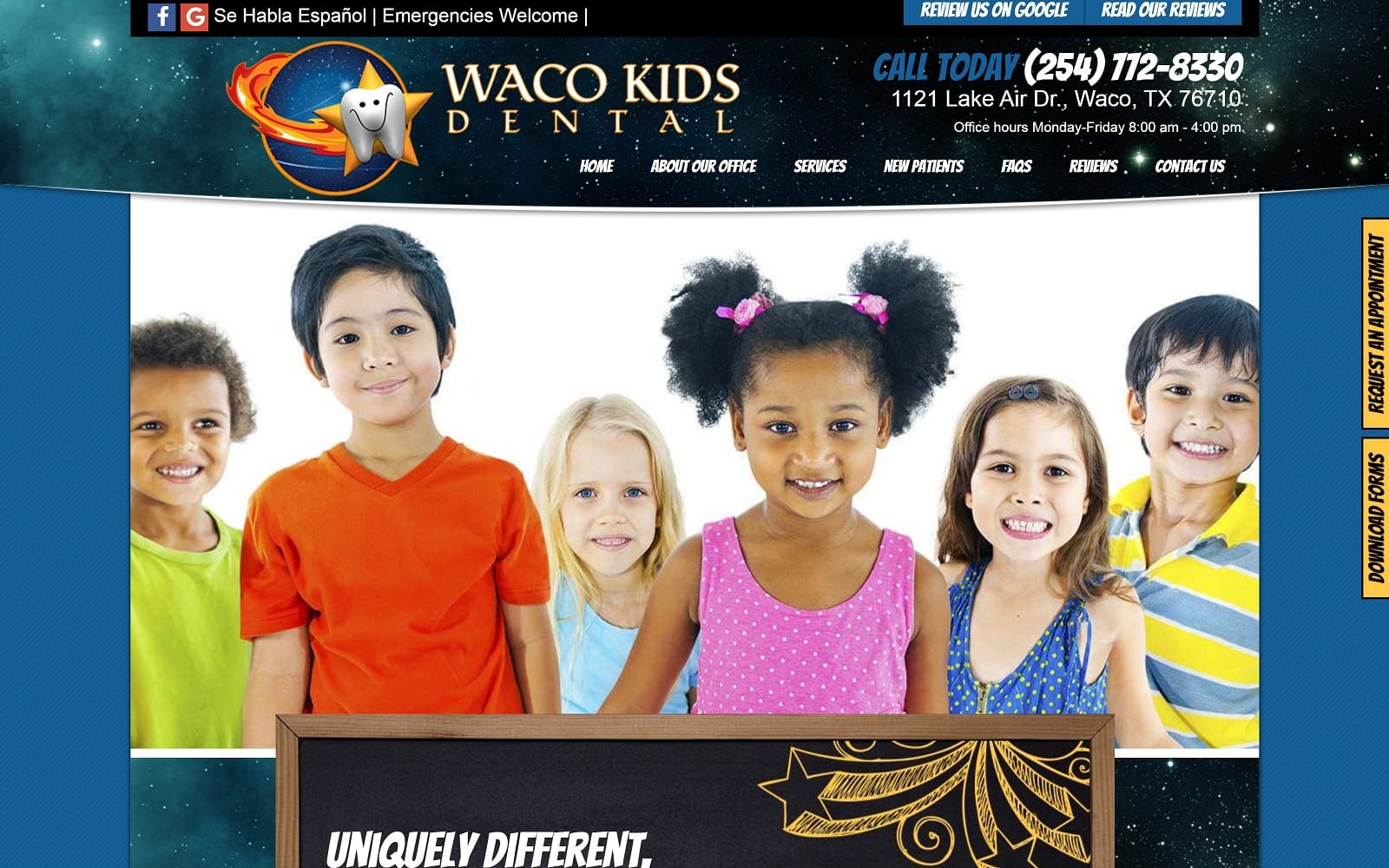 The screenshot of waco kids dental wacokidsdental. Com website