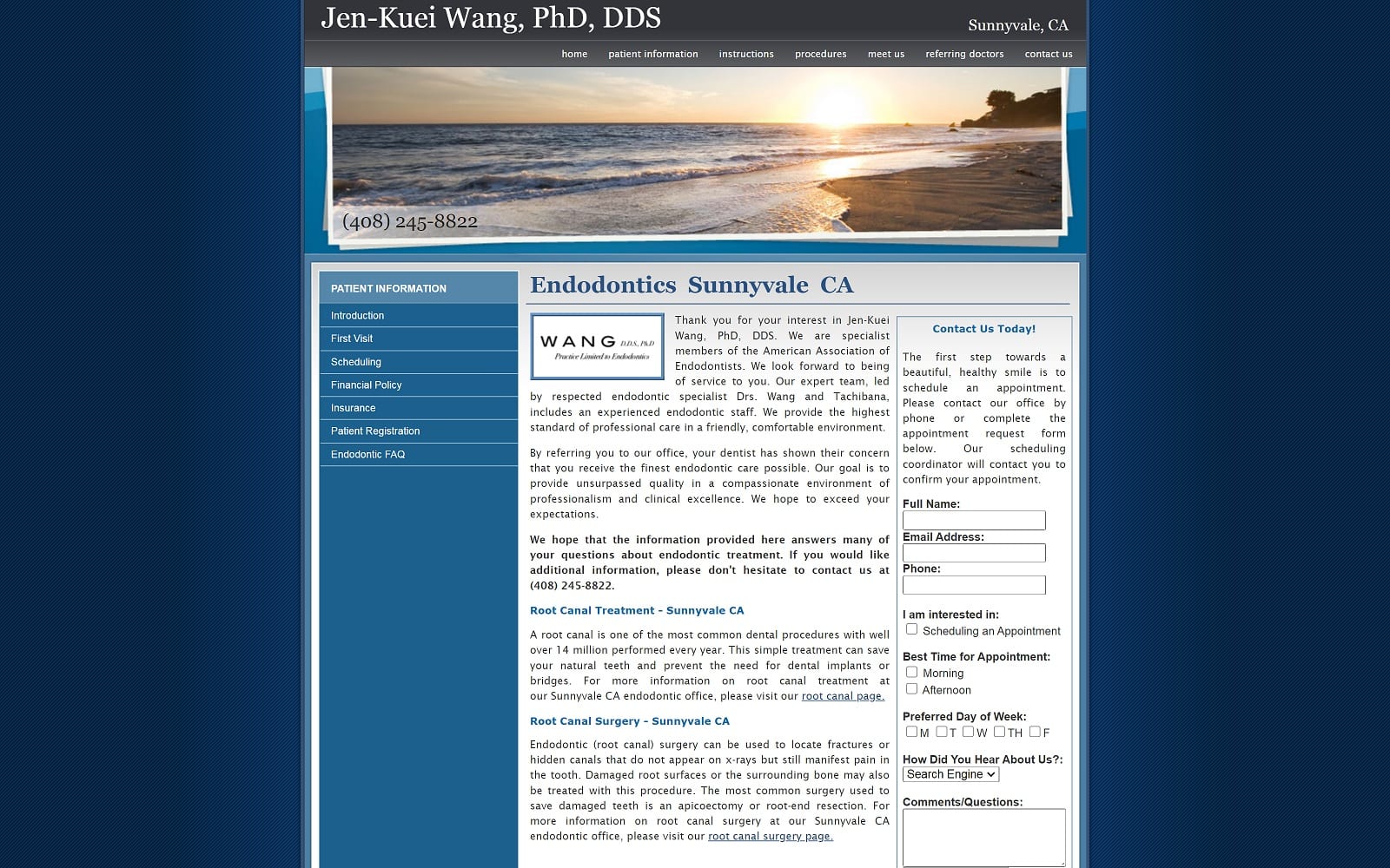 The screenshot of jen kuei wang dds wangendodontics. Com website