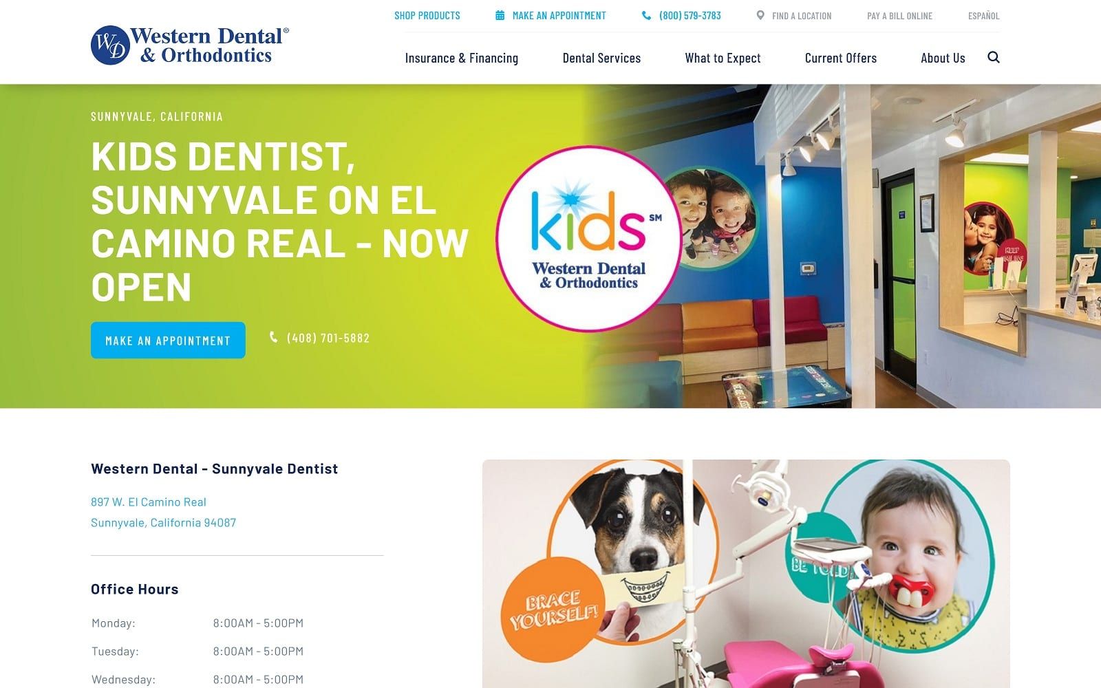 The screenshot of western dental kids westerndental. Com/en-us/find-a-location/california/sunnyvale/897-w-el-camino-real website