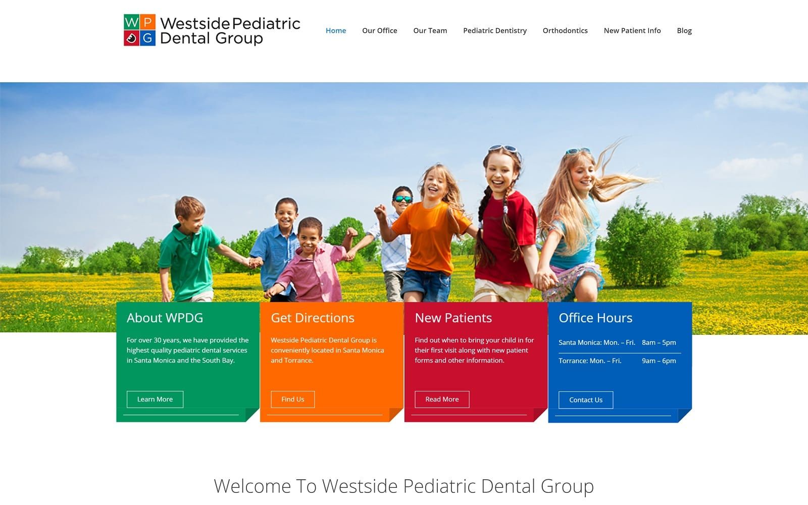 The screenshot of westside pediatric dental group - south bay office westsidepedo. Com website