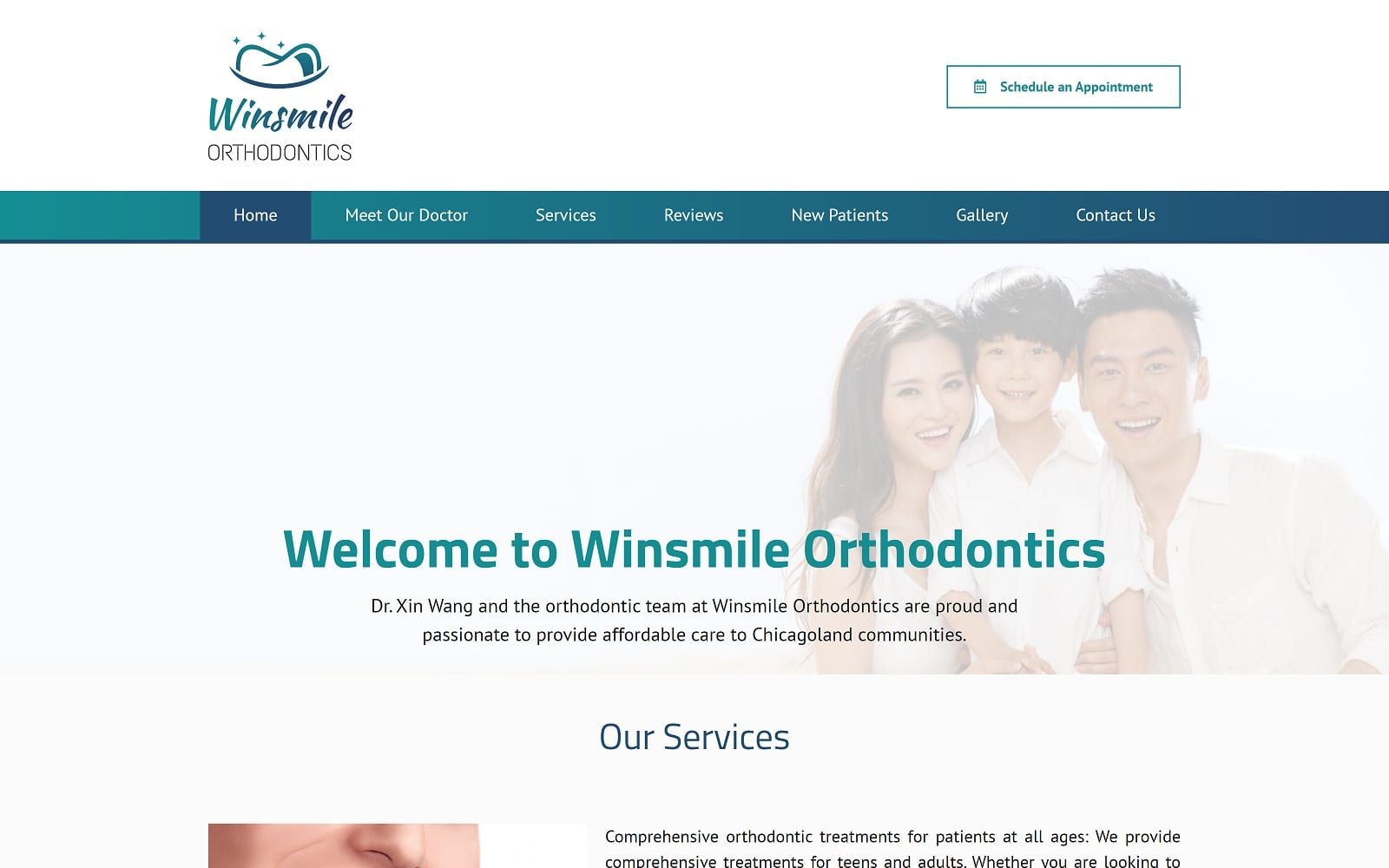 The screenshot of winsmile orthodontics - naperville - free consultation winsmileorthodontic. Com dr. Xin wang website