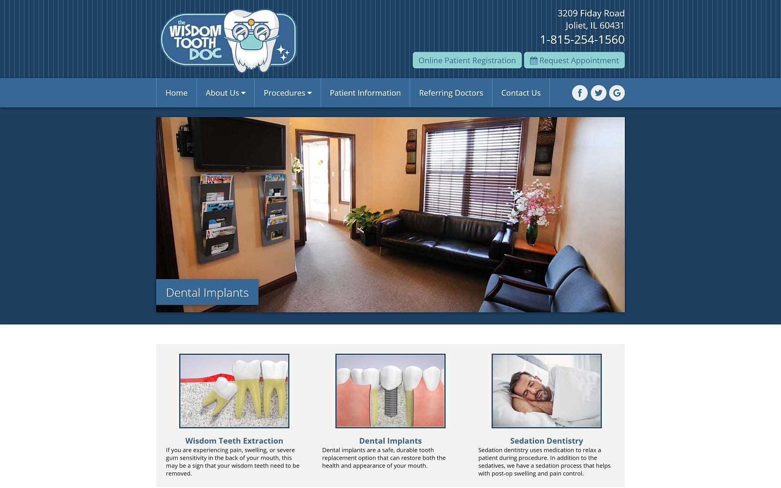 The screenshot of the centre for oral surgery in joliet wisdomteethjoliet. Com website