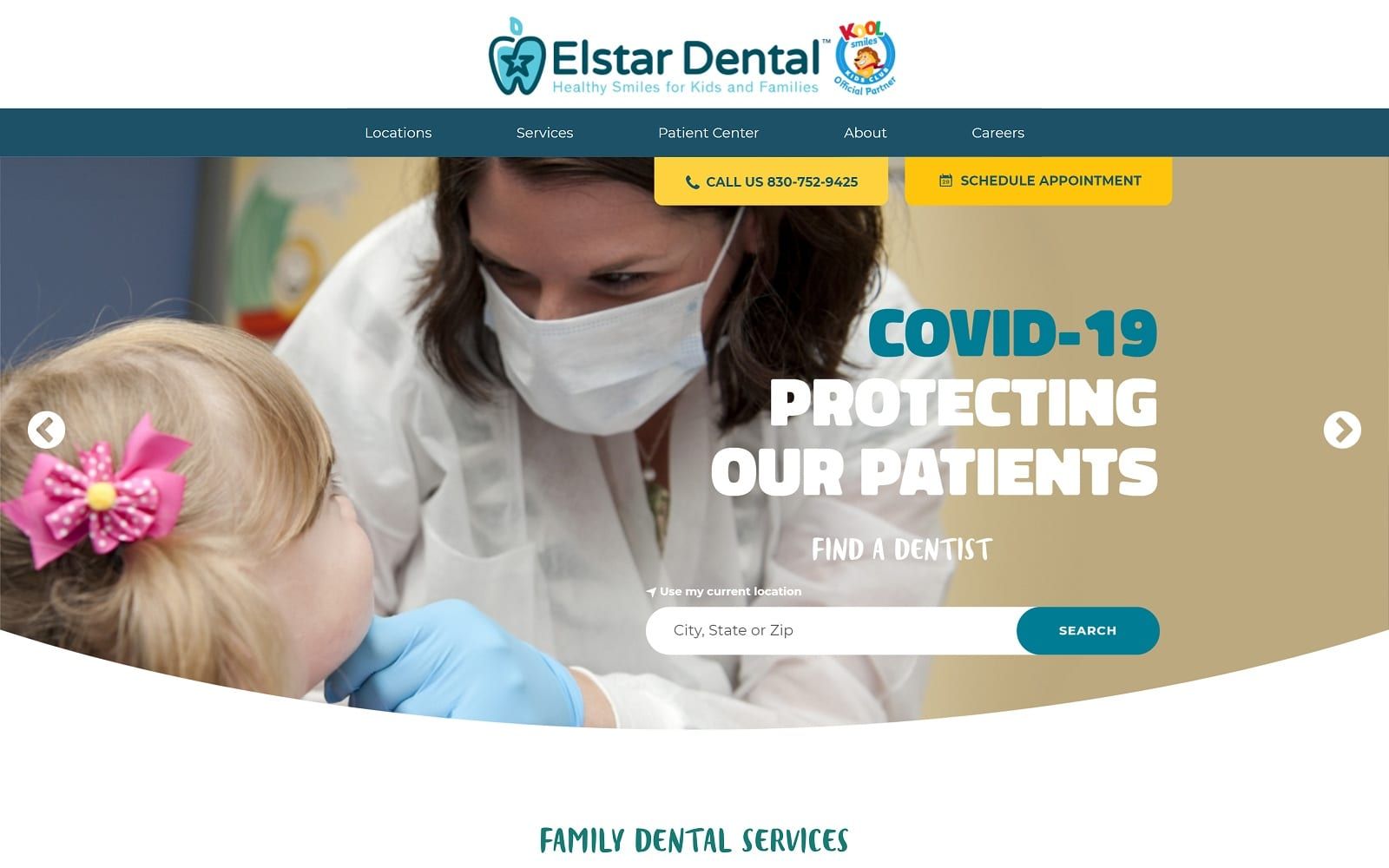 The screenshot of elstar dental elstardental. Com/locations/mcallen-tx/ website