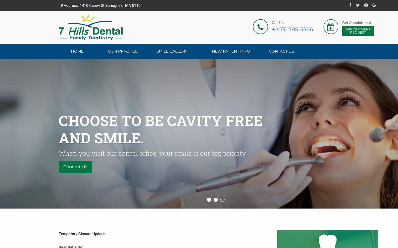 The screenshot of 7 hills dental 7hillsdental. Com website