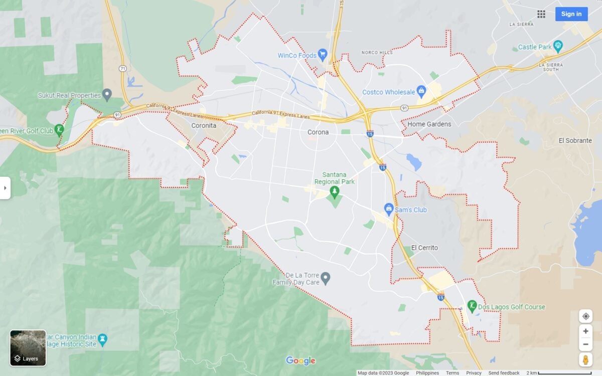 Corona CA map