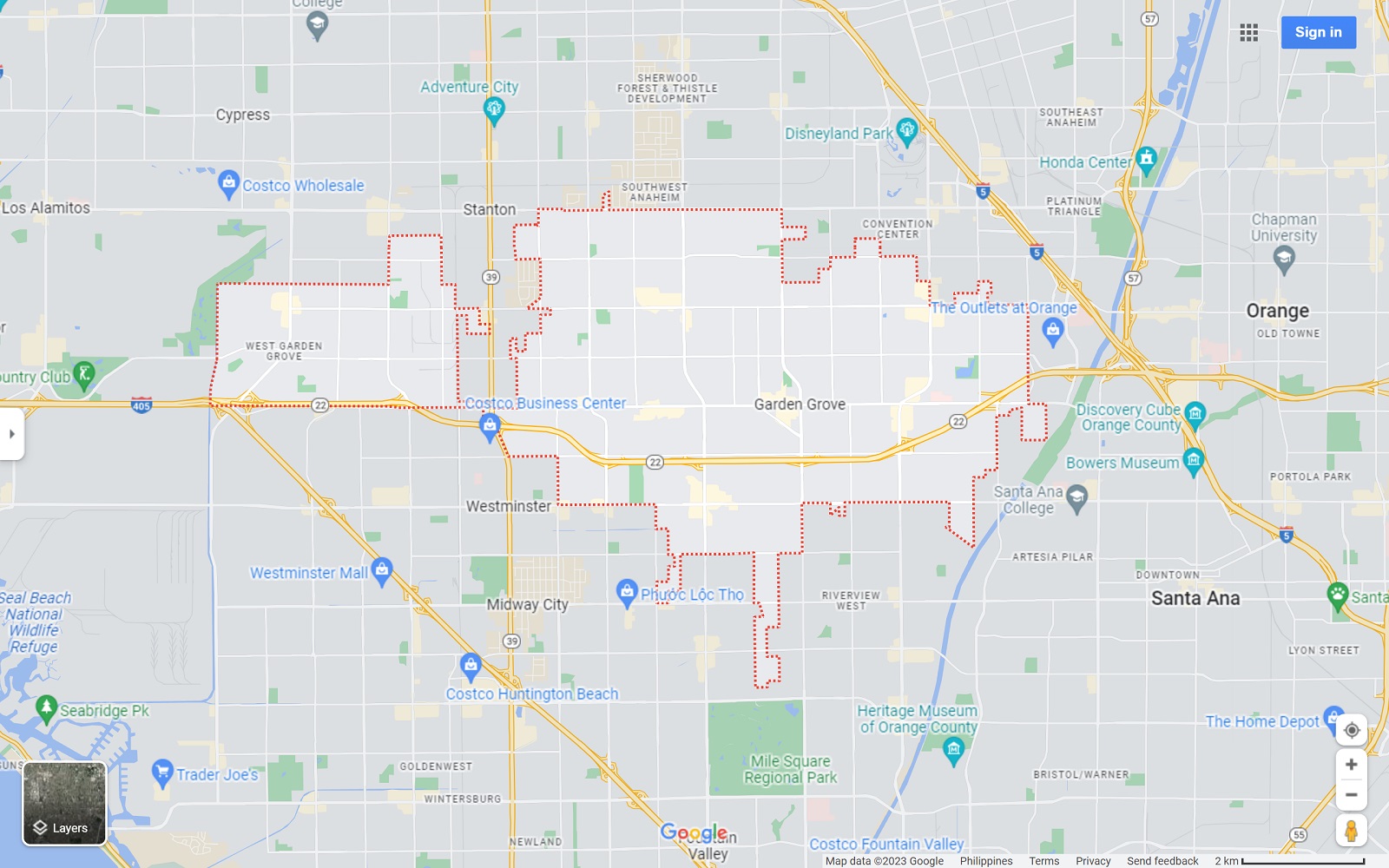 Garden Grove CA map