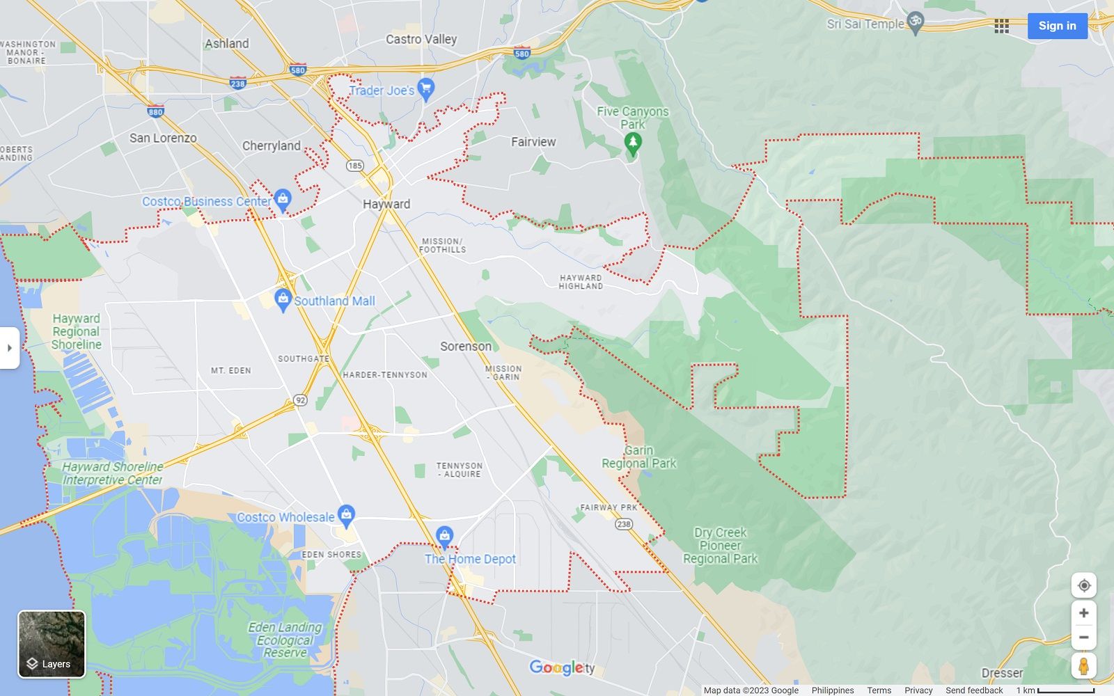 Hayward CA map