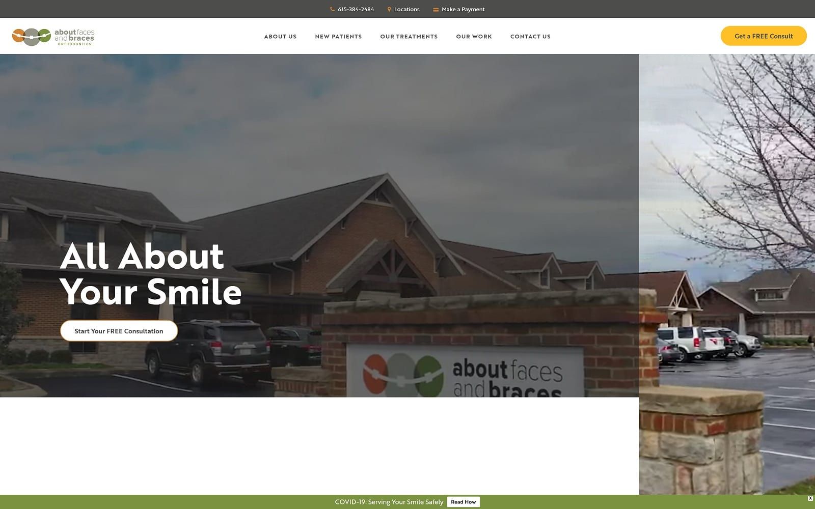 The screenshot of about faces and braces aboutfacesandbraces. Com website