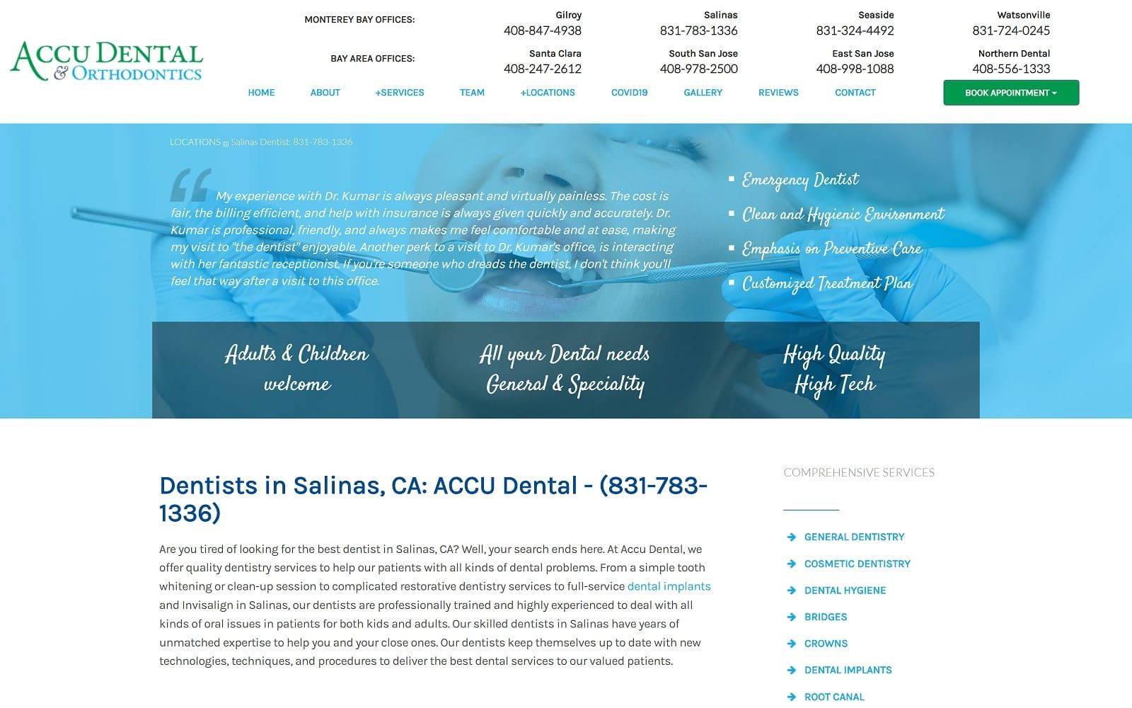 The screenshot of accu dental - all on four dental implants & general dentistry and dental specialty accu-dental. Com/salinas#salinas website