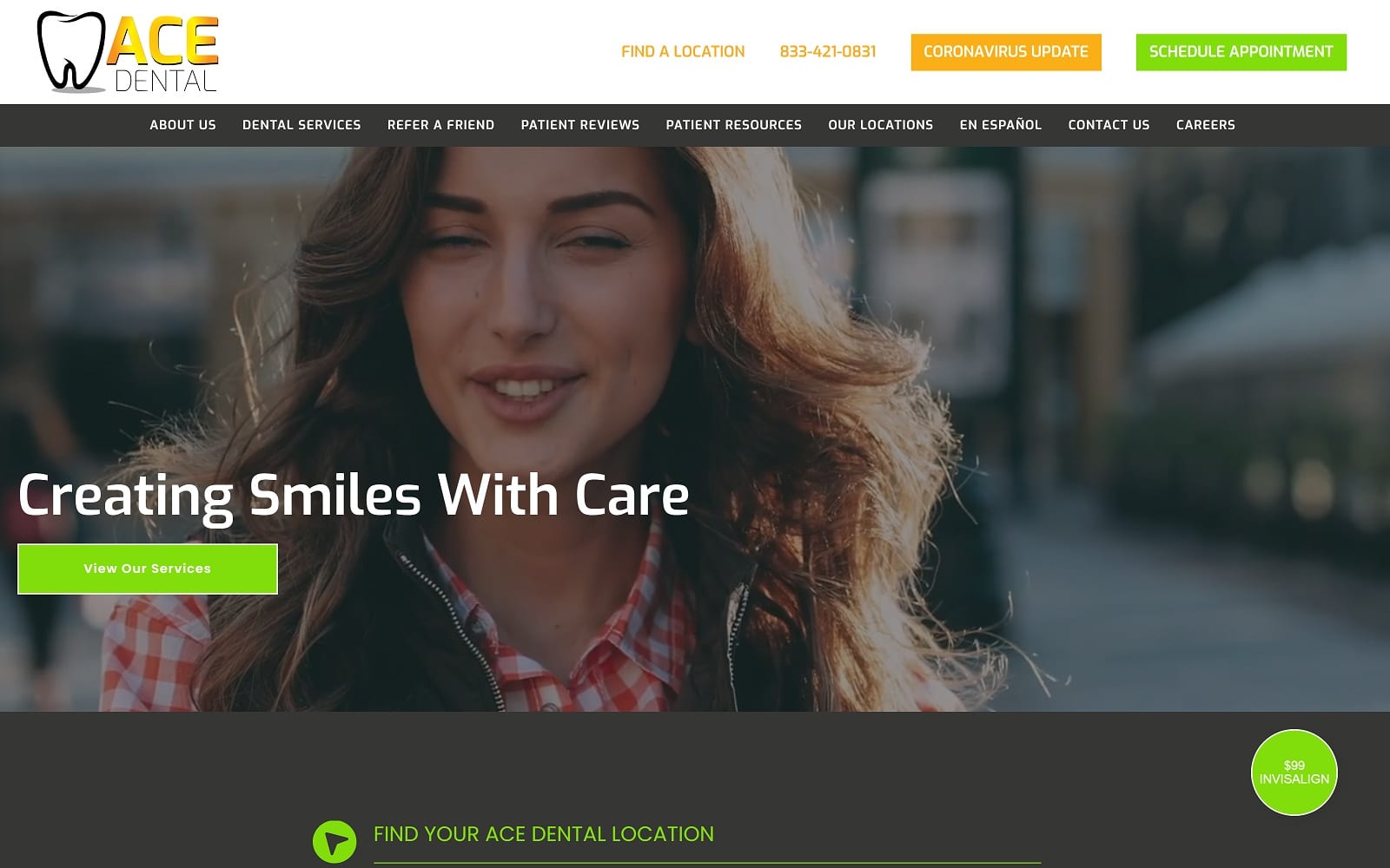 The screenshot of ace dental of texas - killeen acedentaloftexas. Com website